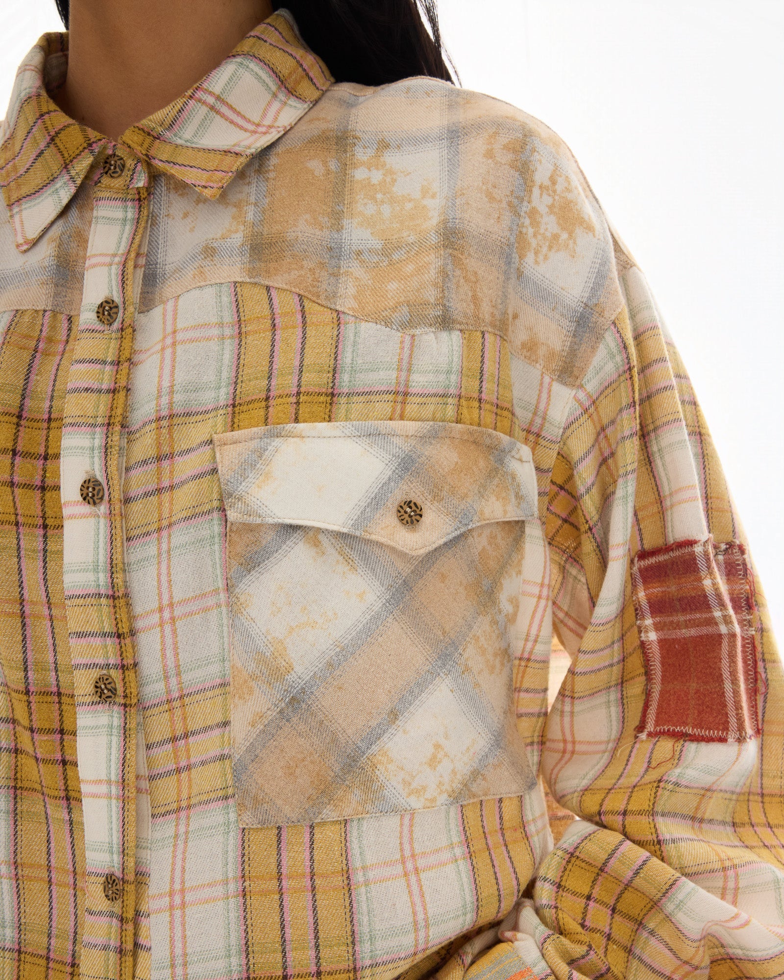 Patched Up Yellow Flannel Western Shirt by THE TALES - product photo