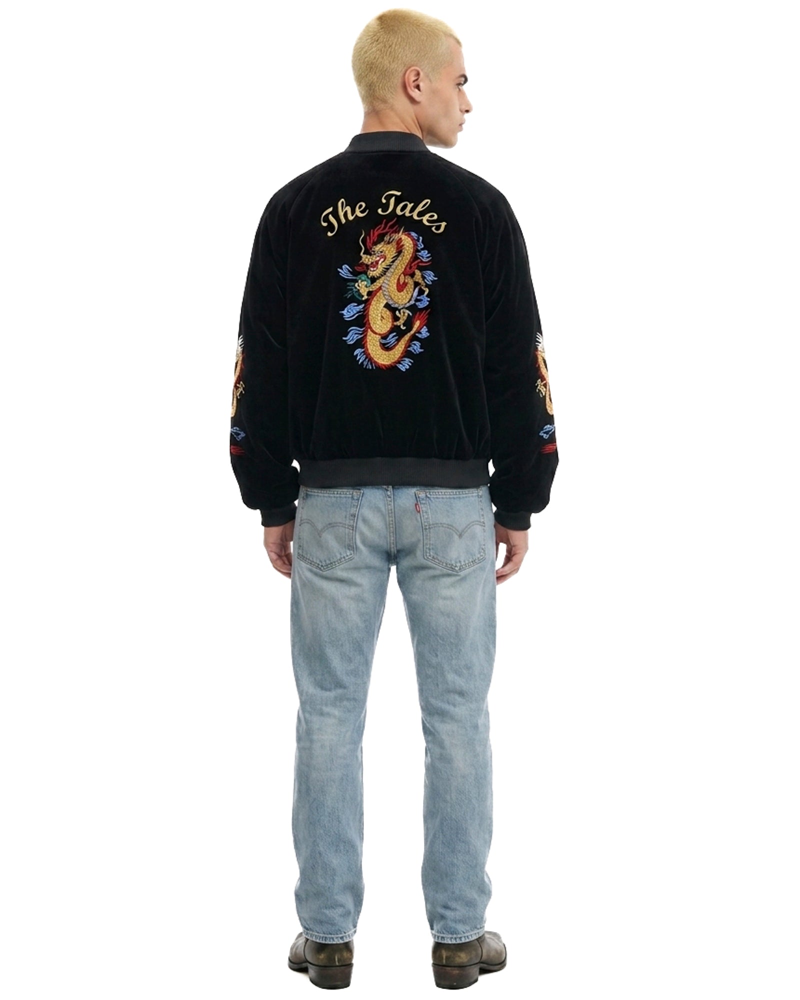 Tokyo Dragon Embroidered Velvet Bomber Jacket by THE TALES - product photo