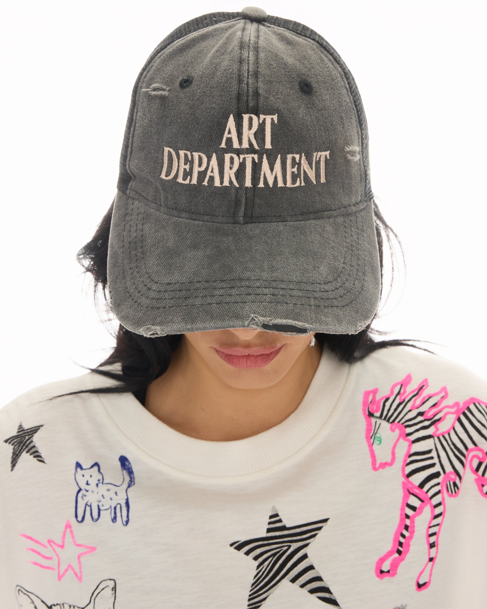 Destroyed Art Department Black Trucker Cap by THE TALES - product photo