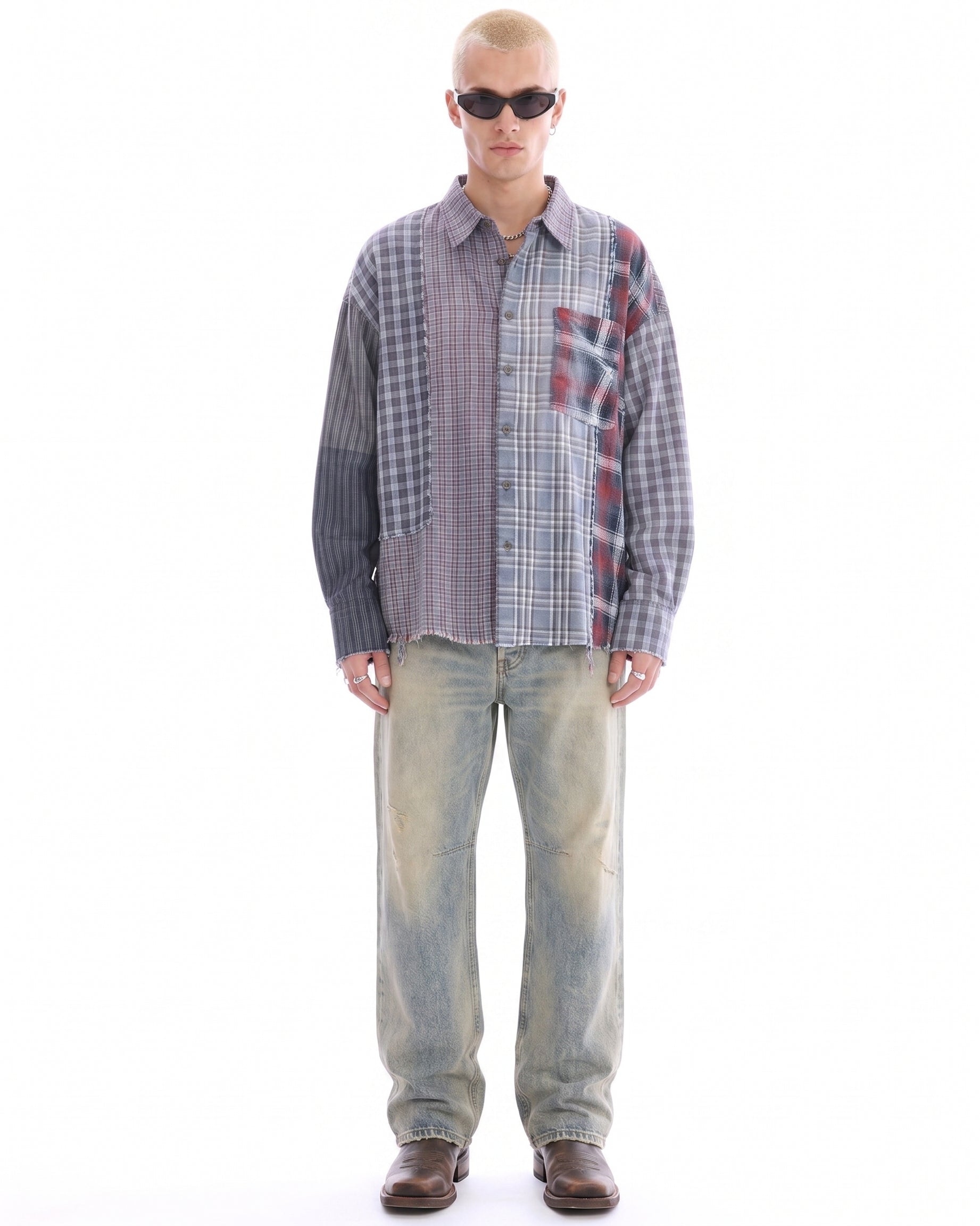 Pierced Patchwork Check Shirt