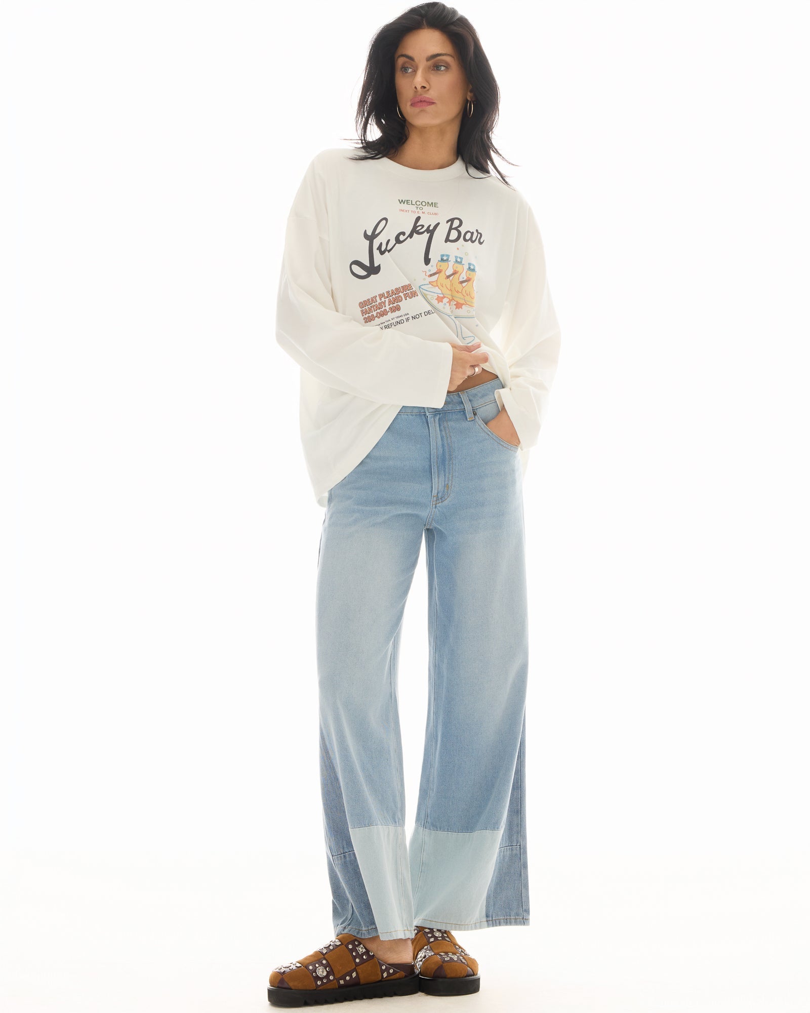Farrah Wide Leg Patch-Worked Denim Jeans by The Tales