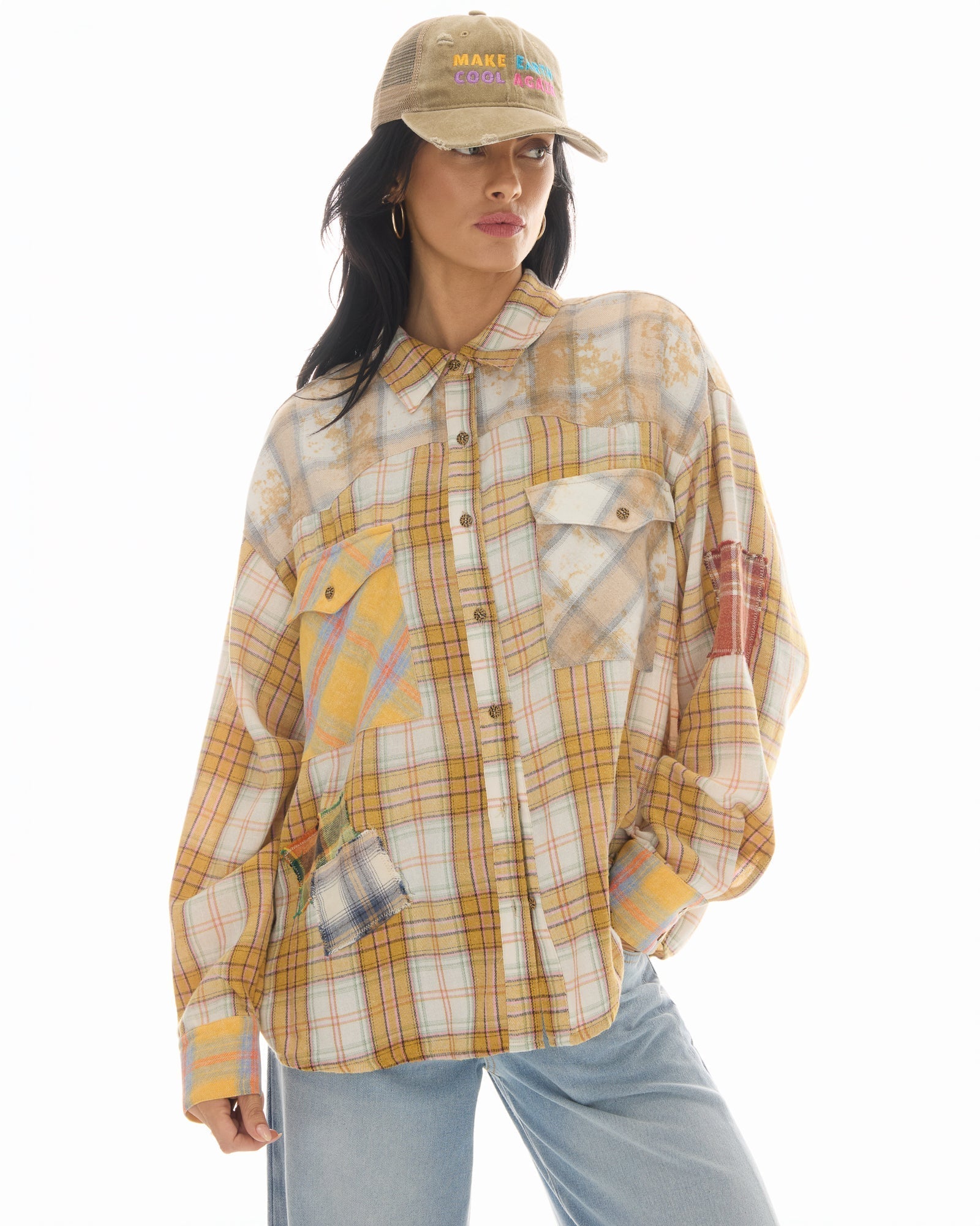 The Tales Patched Up Yellow Flannel Western Shirt styled campaign image