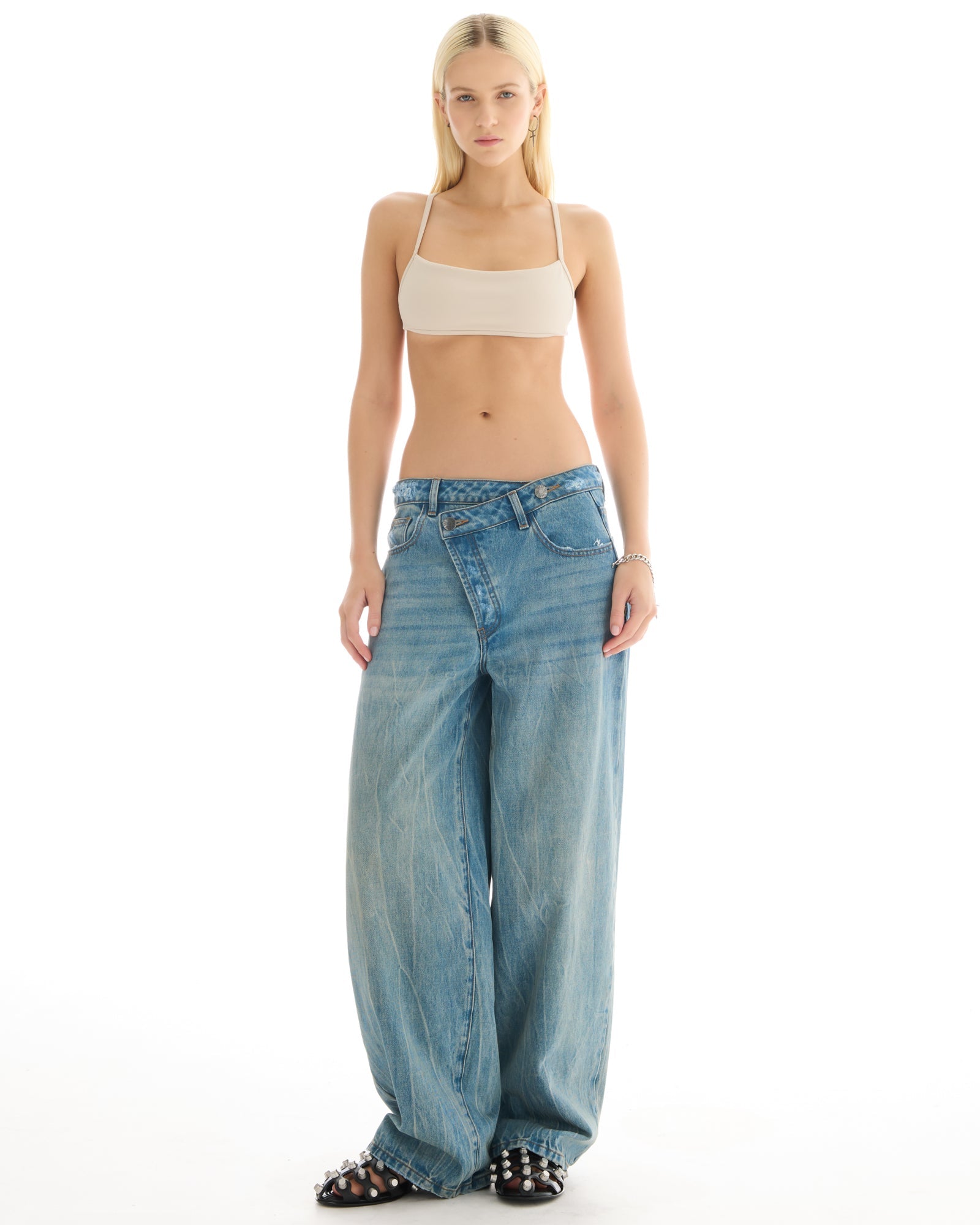 Cross Over Slouch Denim Jeans by THE TALES - front view