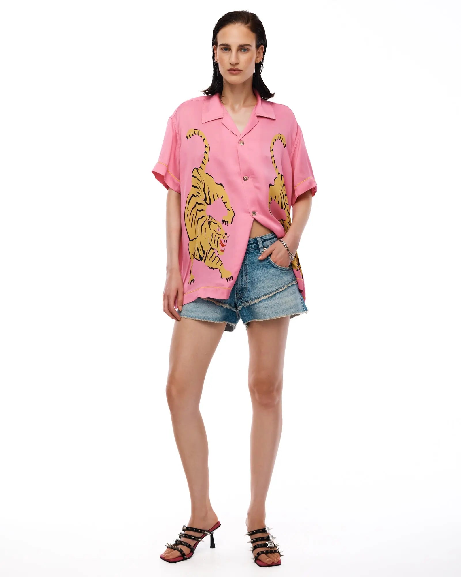 Crouching Tiger Washed Silk Shirt by THE TALES - front view