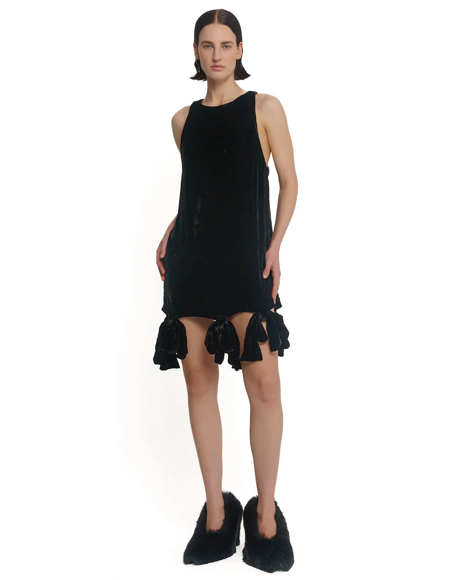 Silk Velvet Party Bow Mini Dress by THE TALES - front view