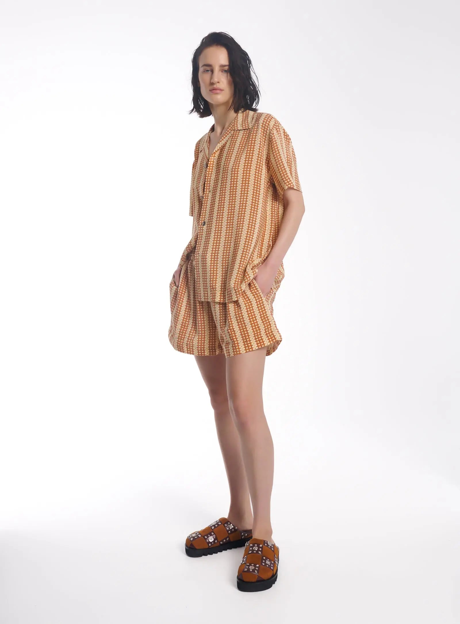 Retro Daisy Crepe Camp Shirt by THE TALES - front view