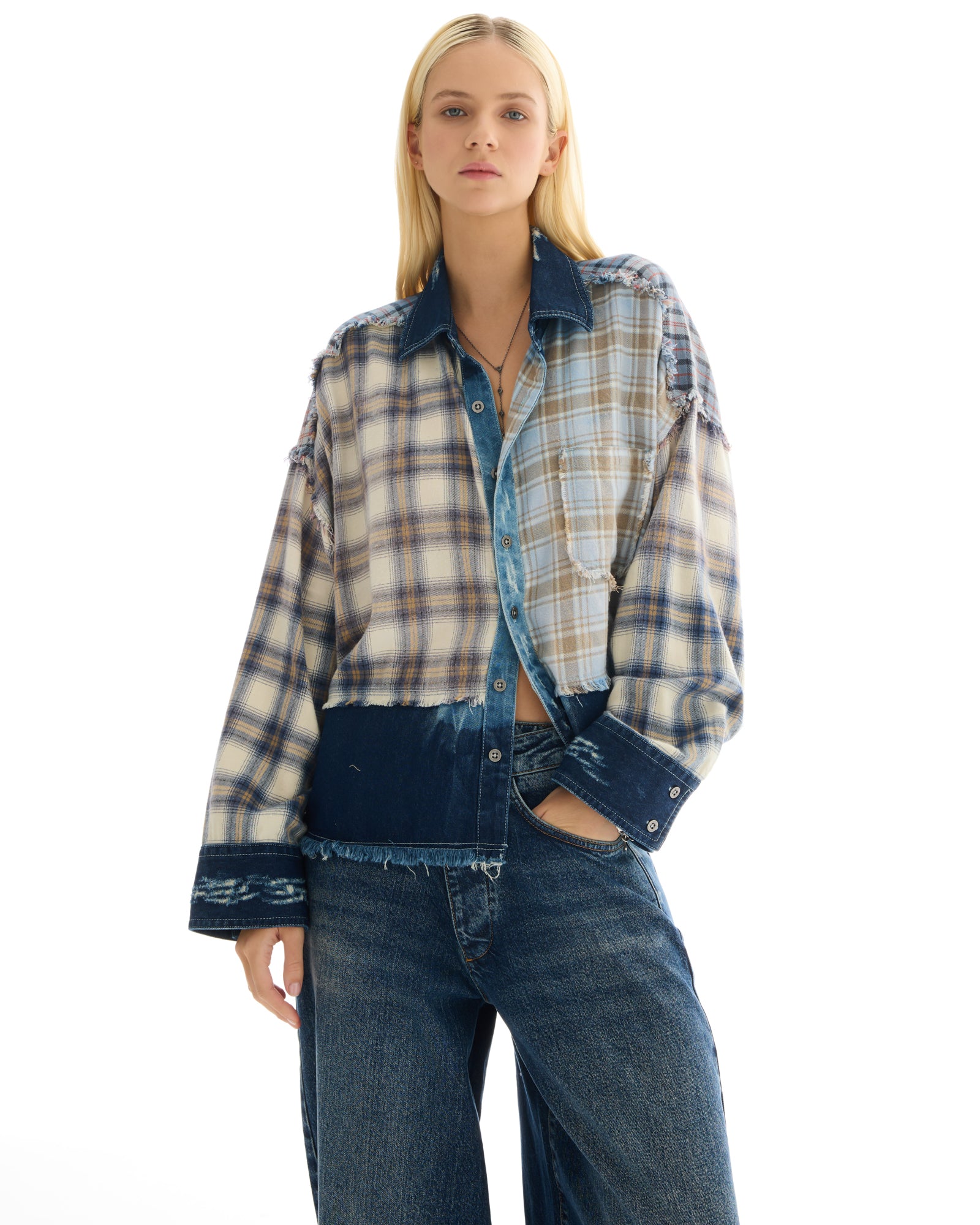 Mixed Flannel And Denim Shirt THE TALES