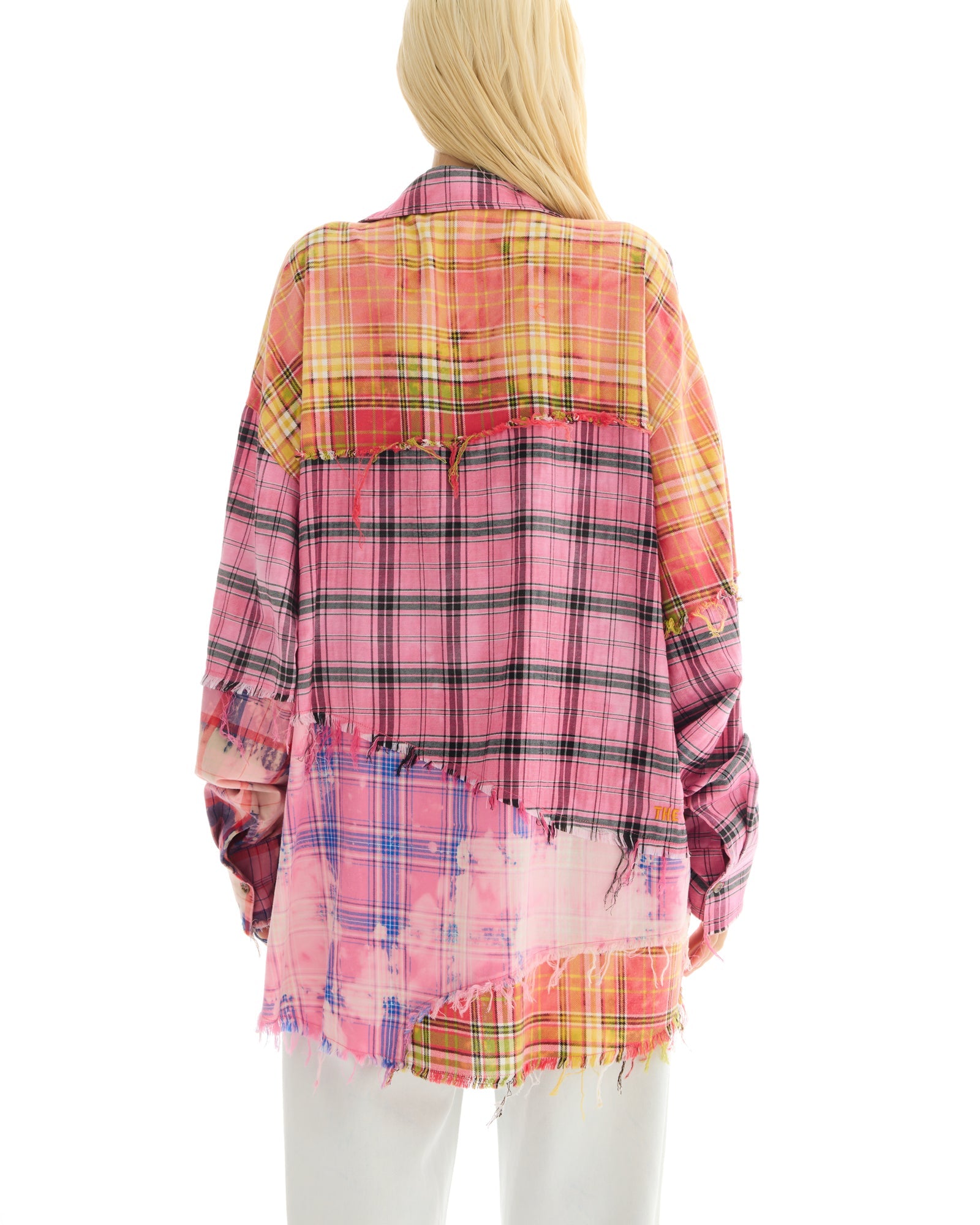 Reworked And Destroyed Mixed Check Shirt by THE TALES - back view