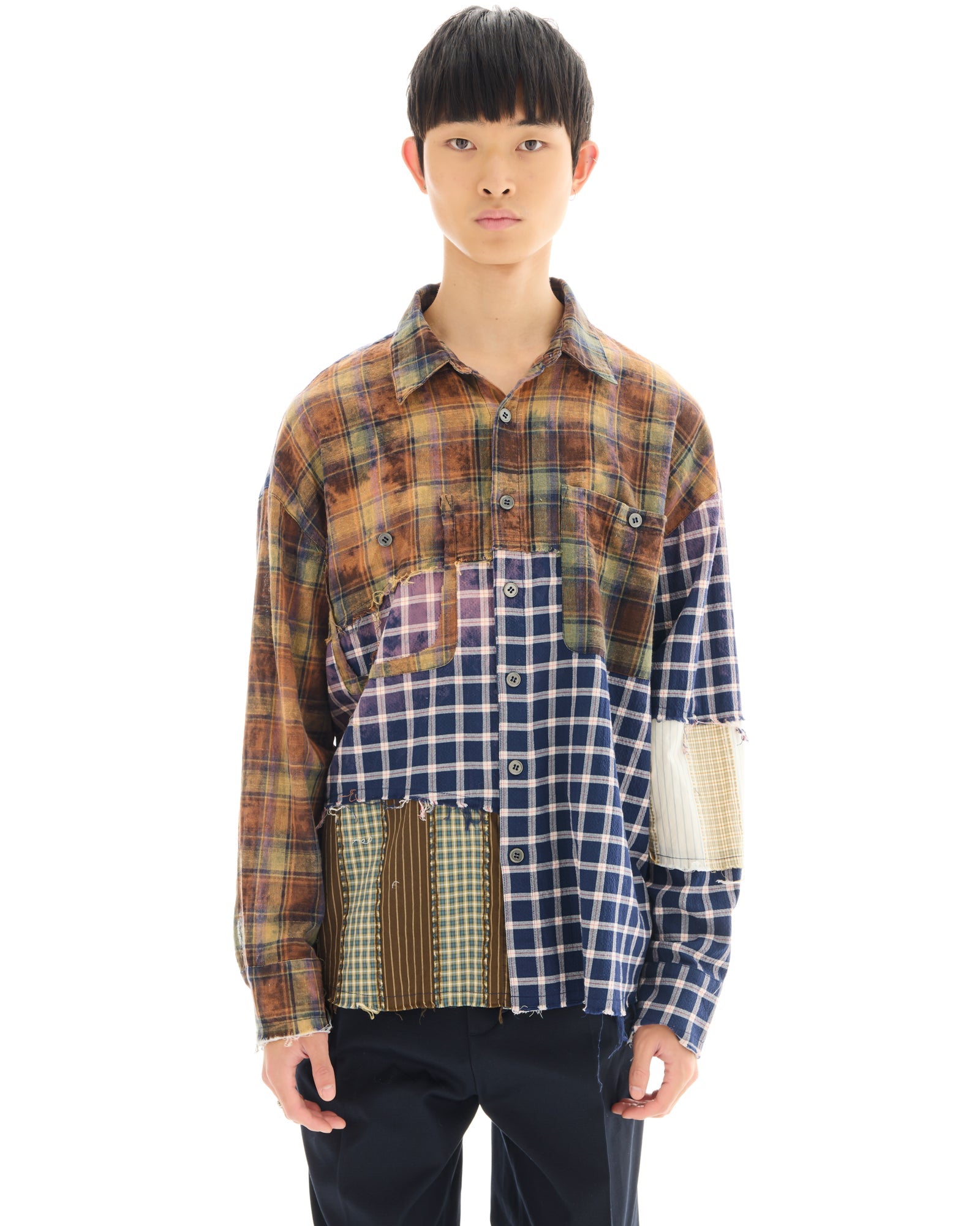 Reworked and Destroyed Mixed Check Shirt by THE TALES - product photo