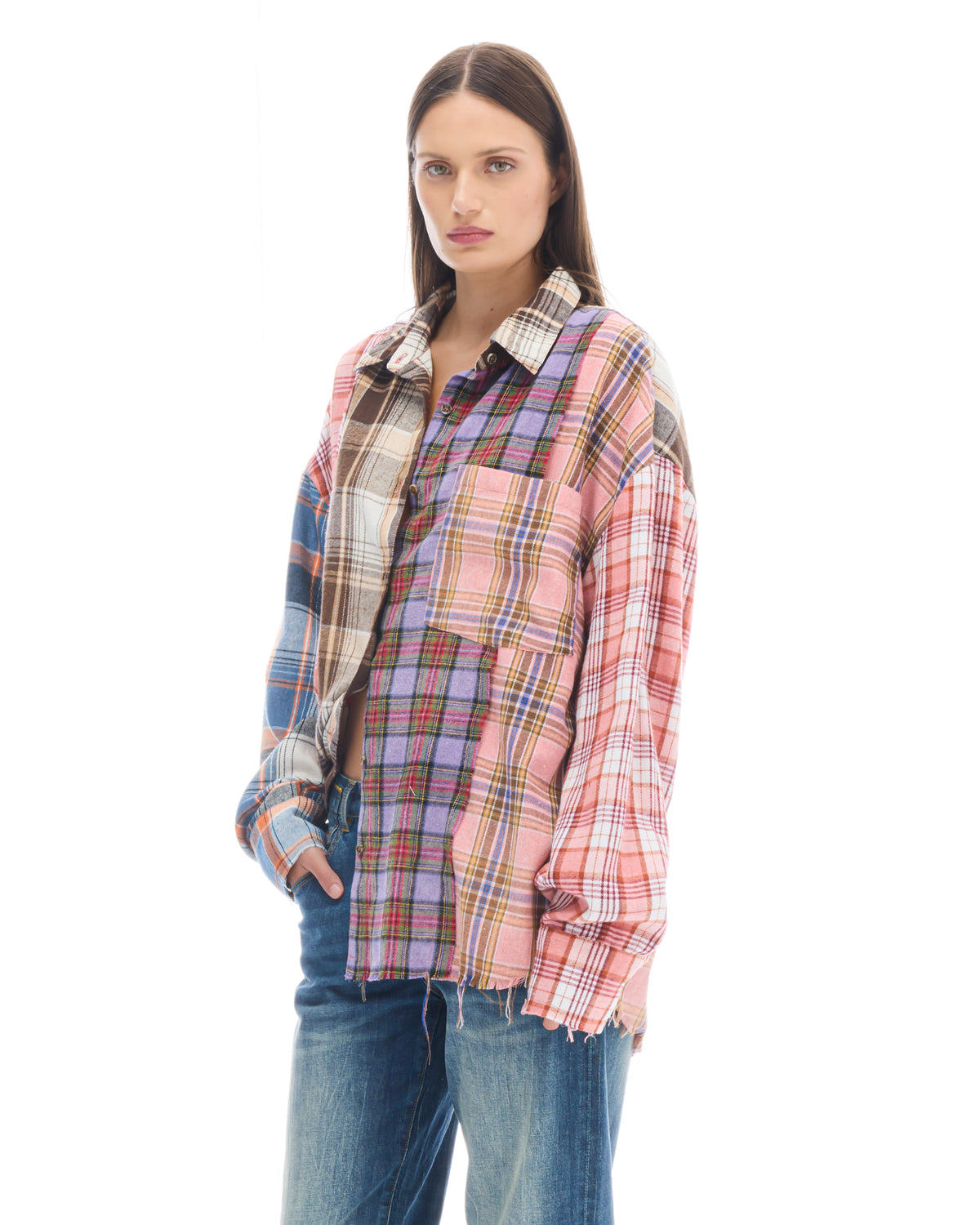 Patchwork Check Flannel Shirt