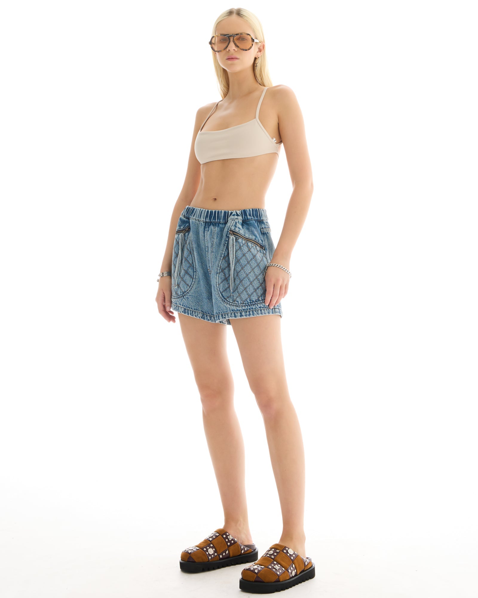 Hailey Pull On Denim Sports Shorts by THE TALES - front view
