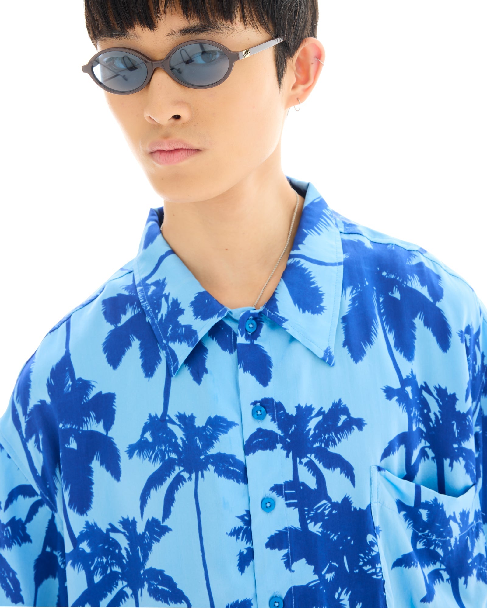 Blue Palm Oversized Silk Shirt THE TALES