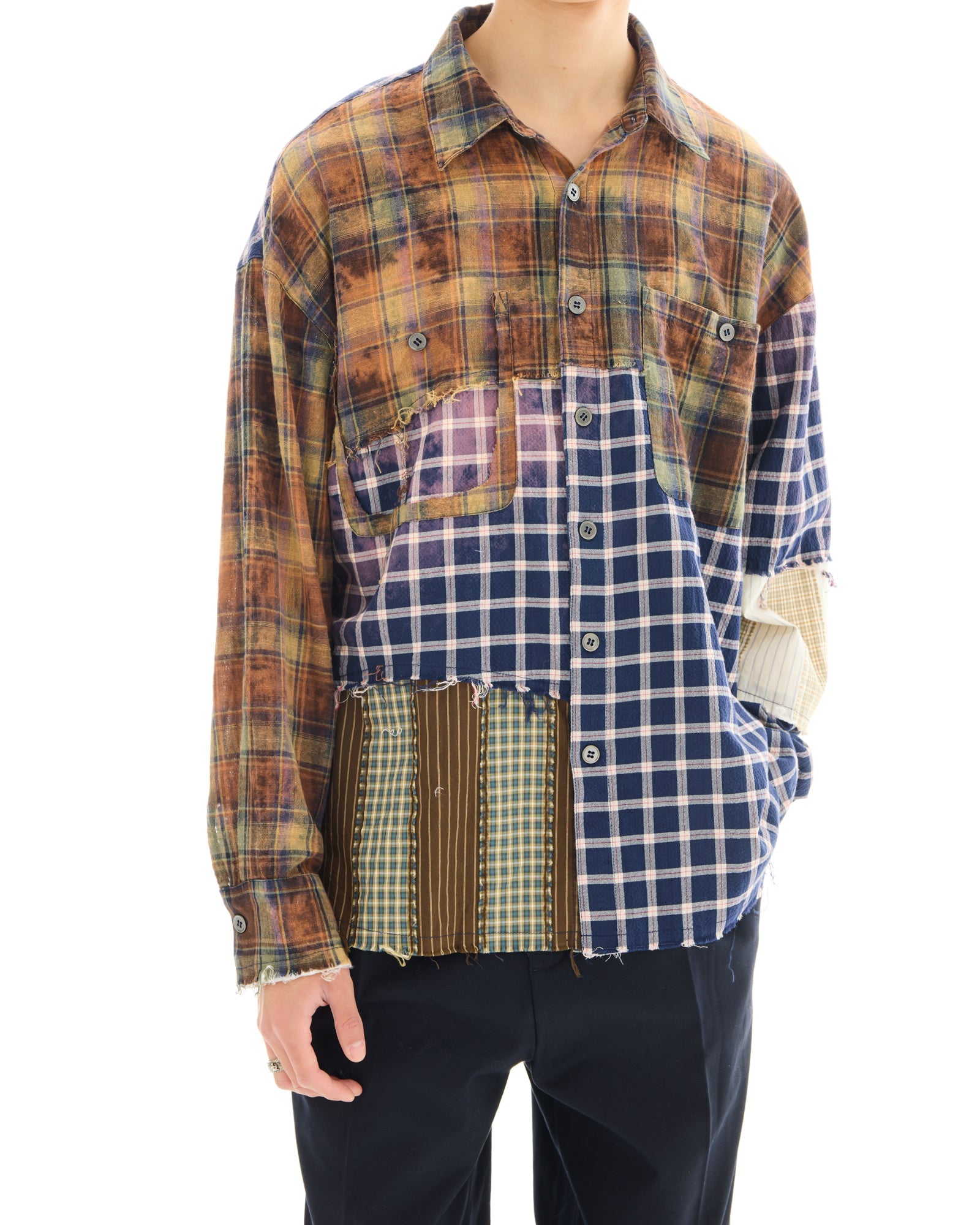 Reworked and Destroyed Mixed Check Shirt by THE TALES - product photo