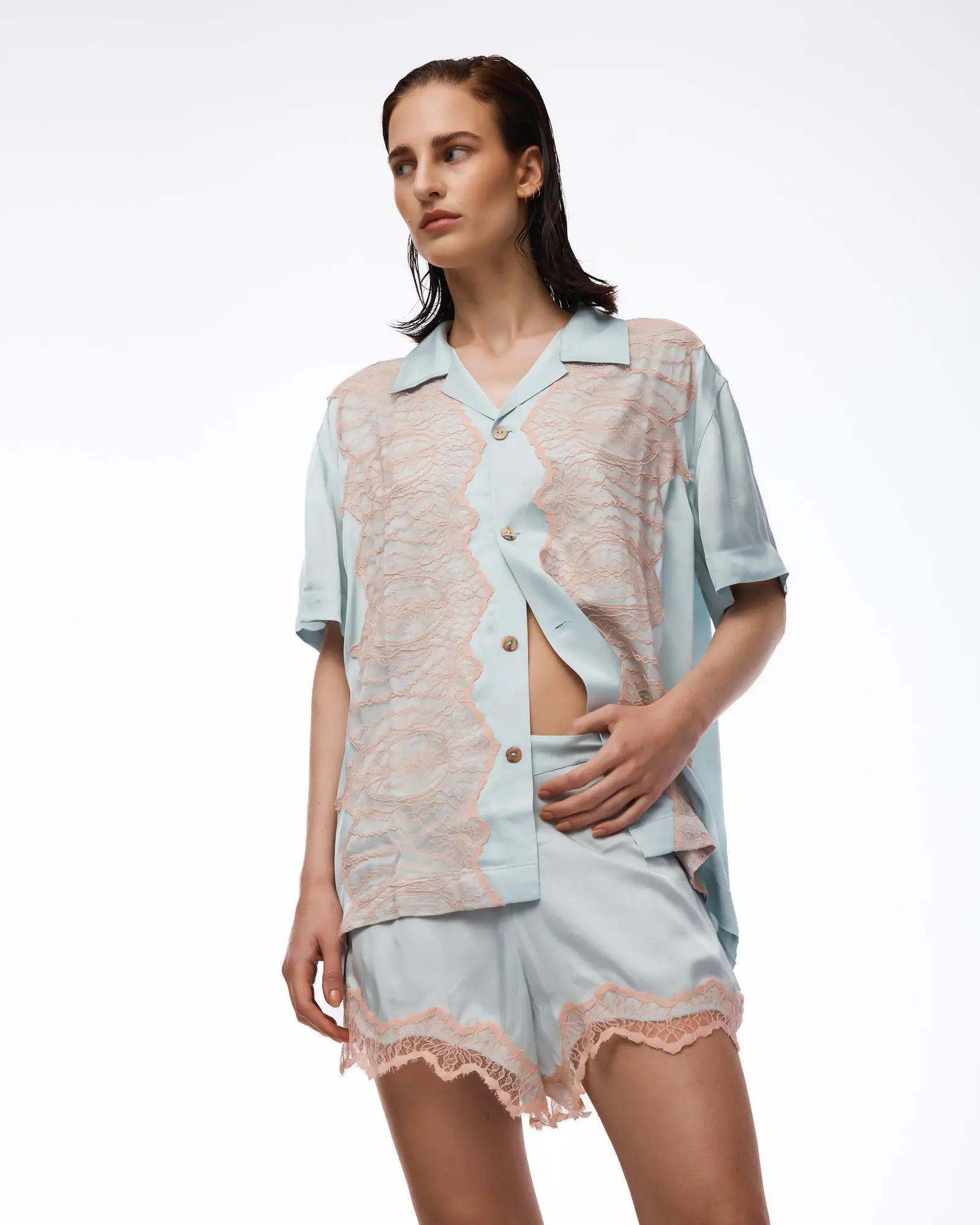 Pixie Satin Lace Camp Shirt by THE TALES - product photo
