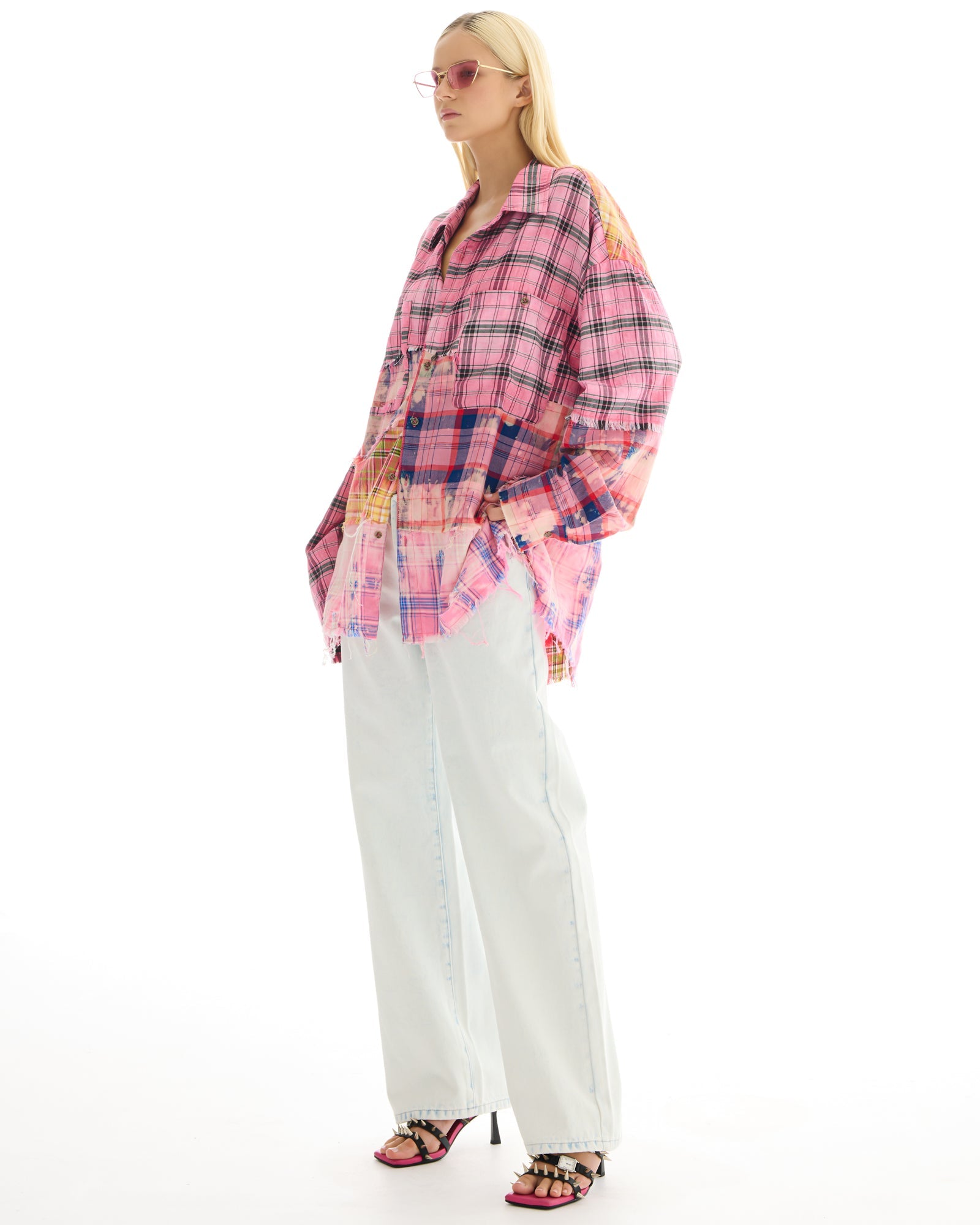 Reworked And Destroyed Mixed Check Shirt by THE TALES - product photo