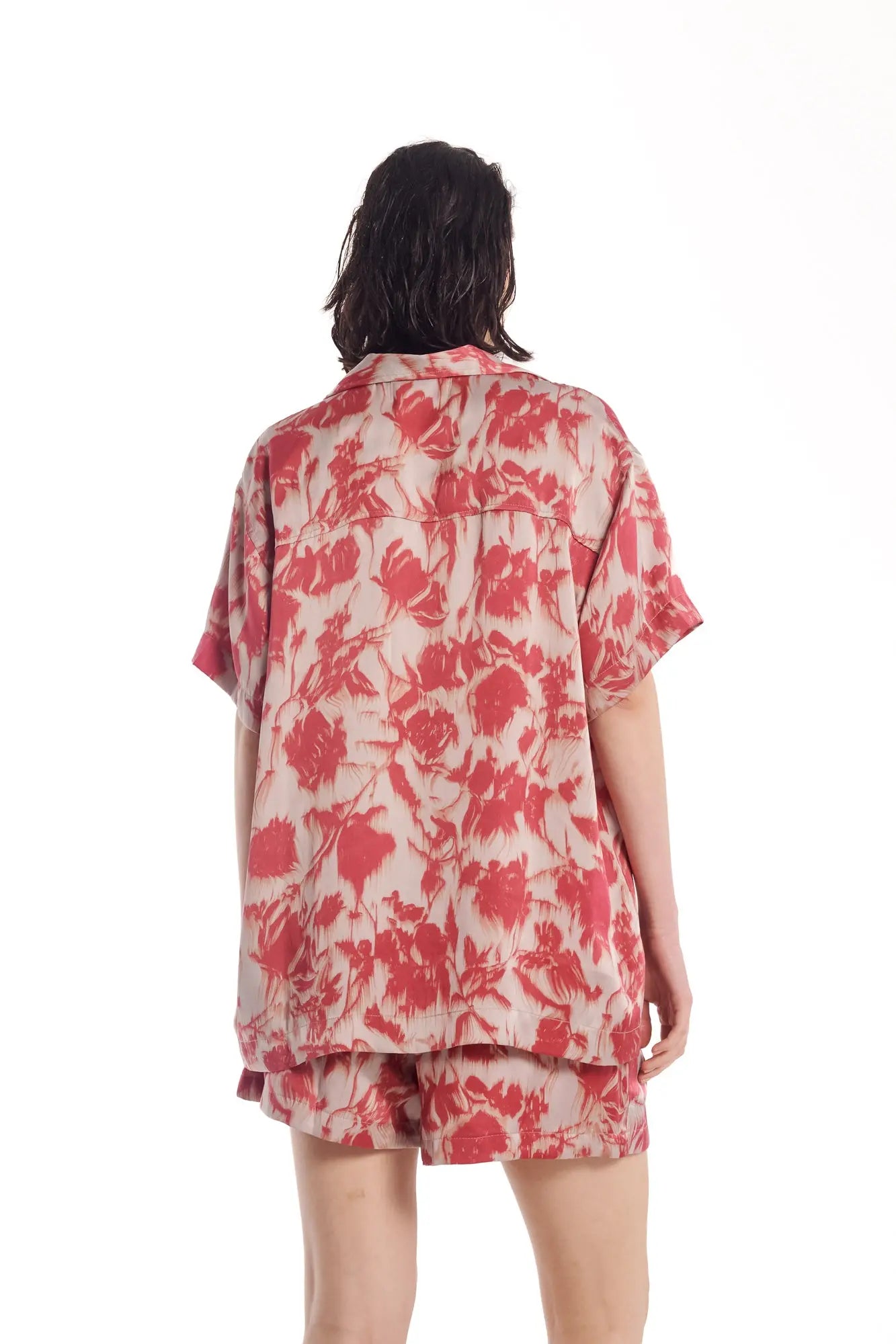 Italian Rose Satin Camp Shirt by THE TALES - close-up detail
