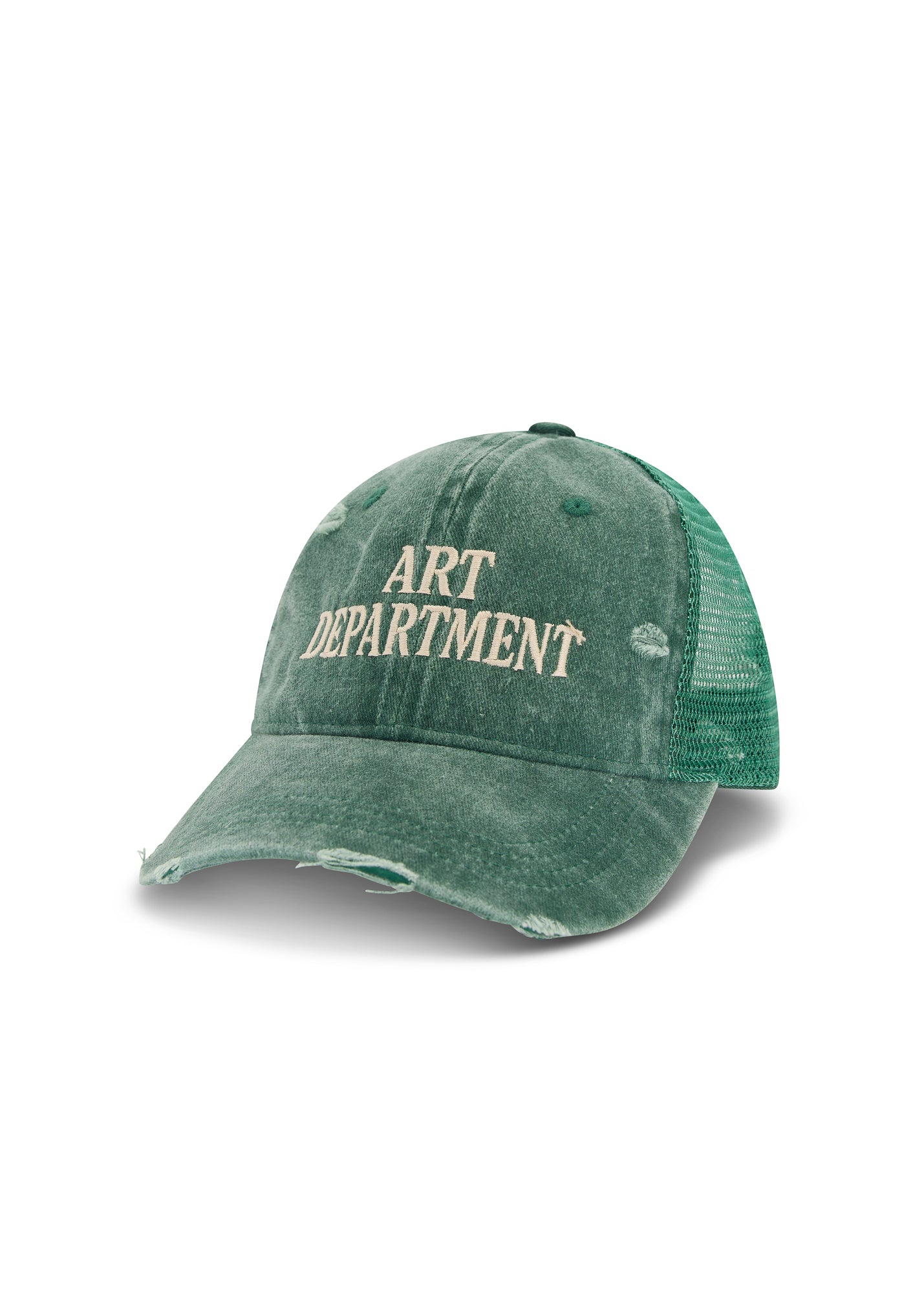 Destroyed Art Department Green Trucker Cap by THE TALES - front view