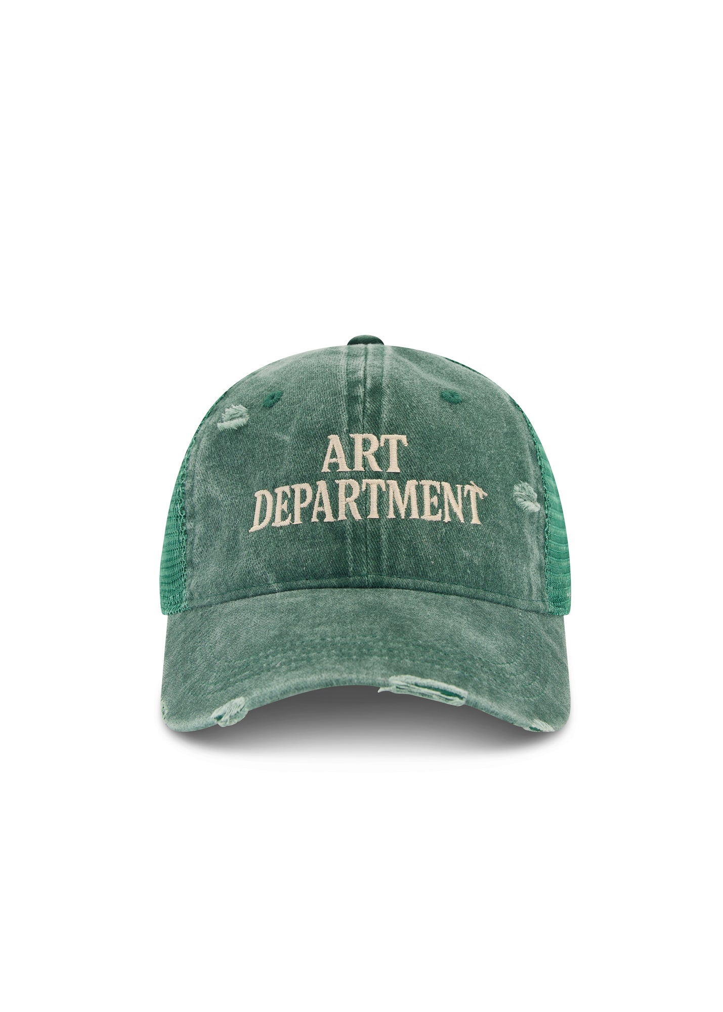 Destroyed Art Department Green Trucker Cap by THE TALES - side view