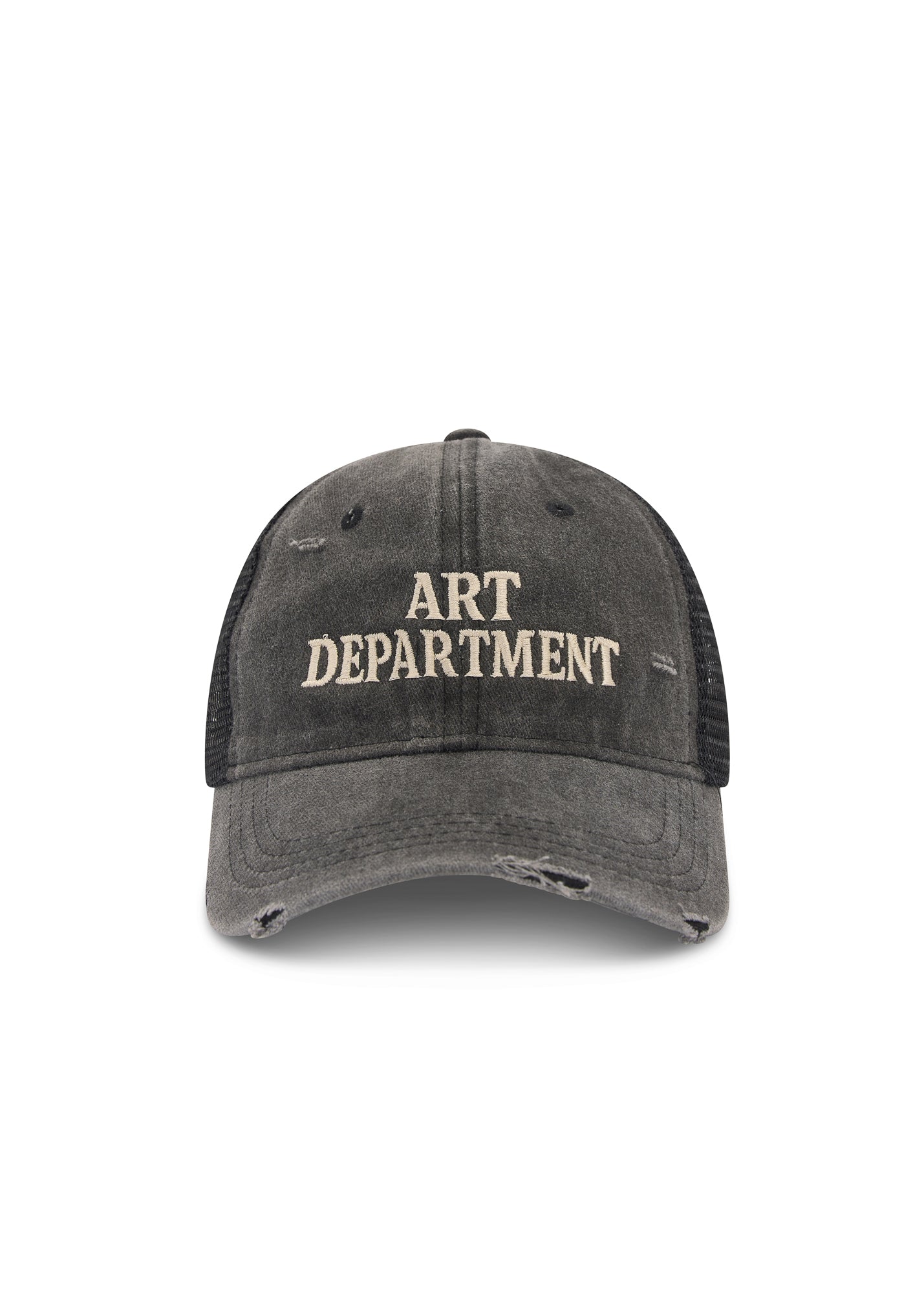 Destroyed Art Department Black Trucker Cap by THE TALES - side view