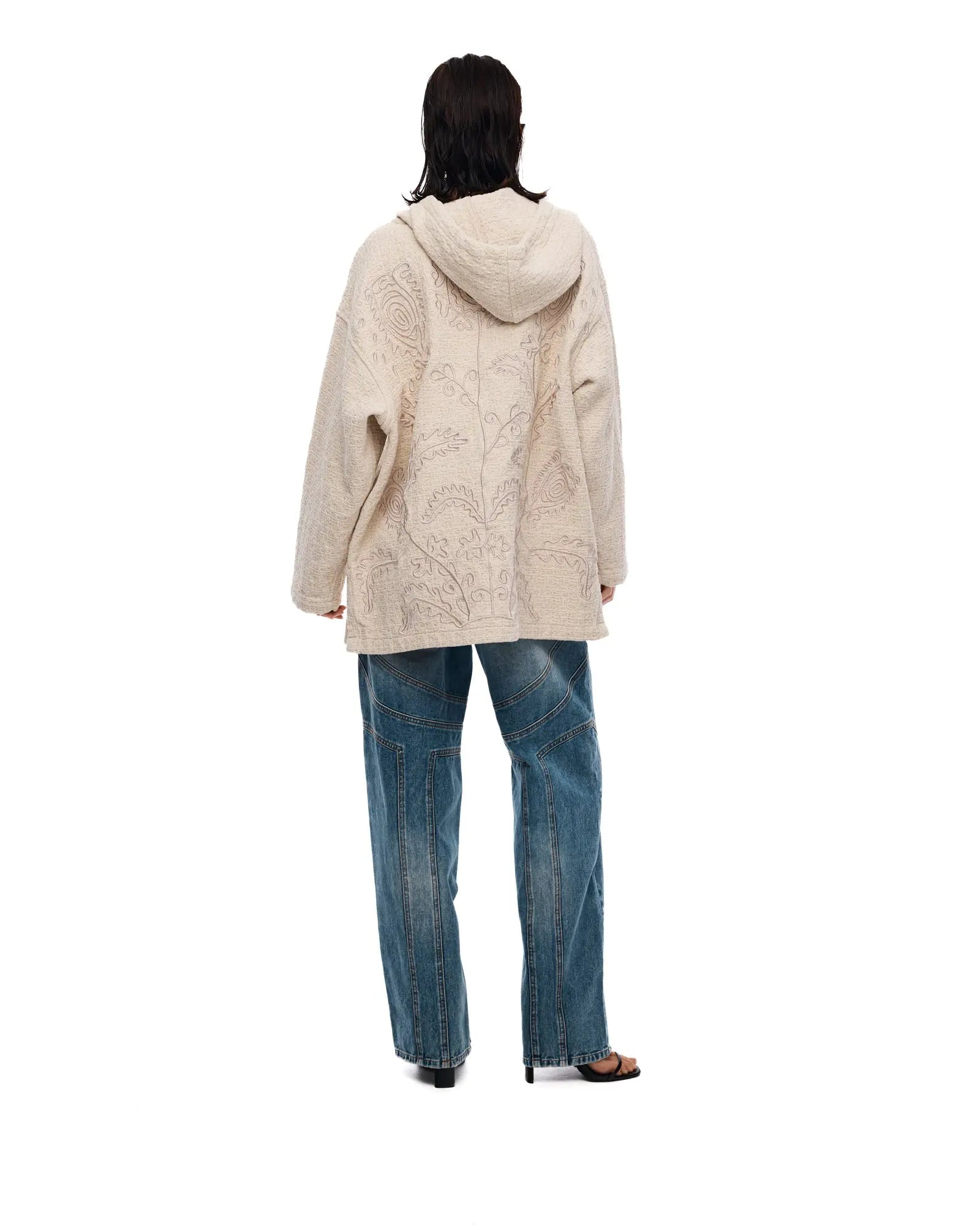 Textured Flower Embroidered Hooded Jacket by THE TALES - back view