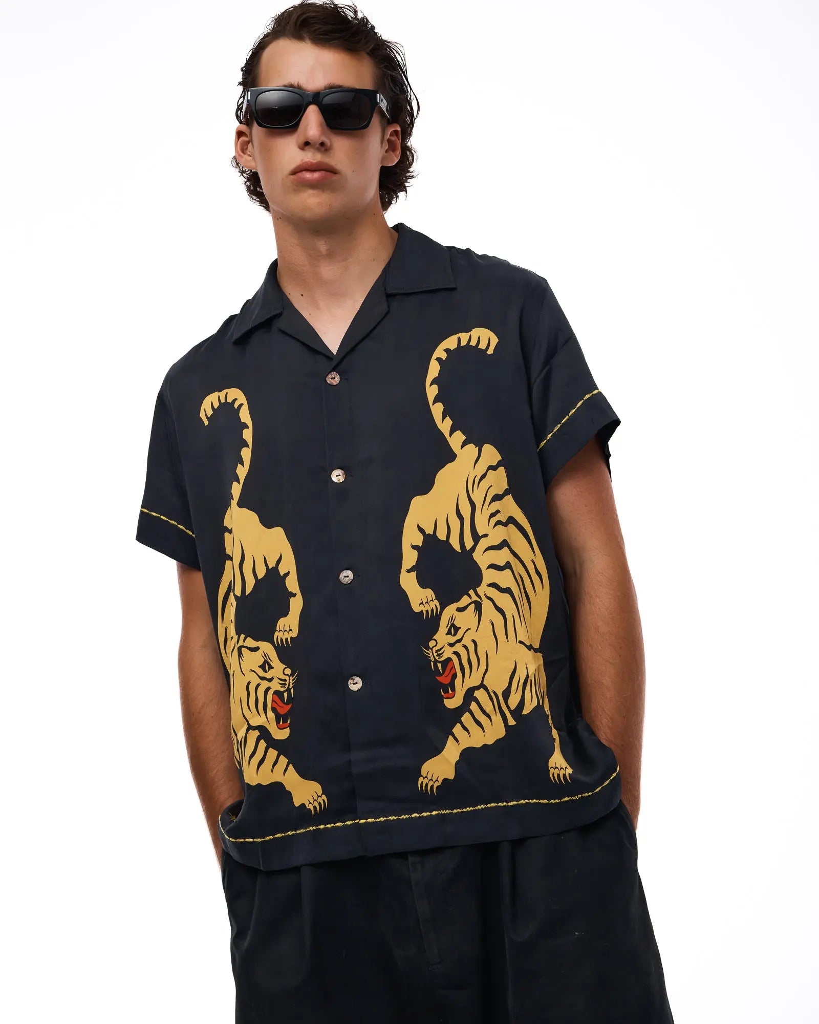 Crouching Tiger Silk Shirt by THE TALES - editorial shot