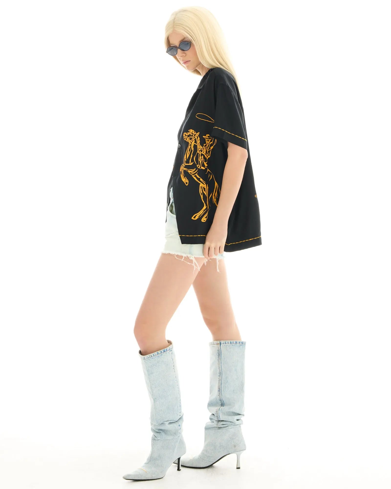 Cowboy Silk Shirt by THE TALES - black colorway editorial