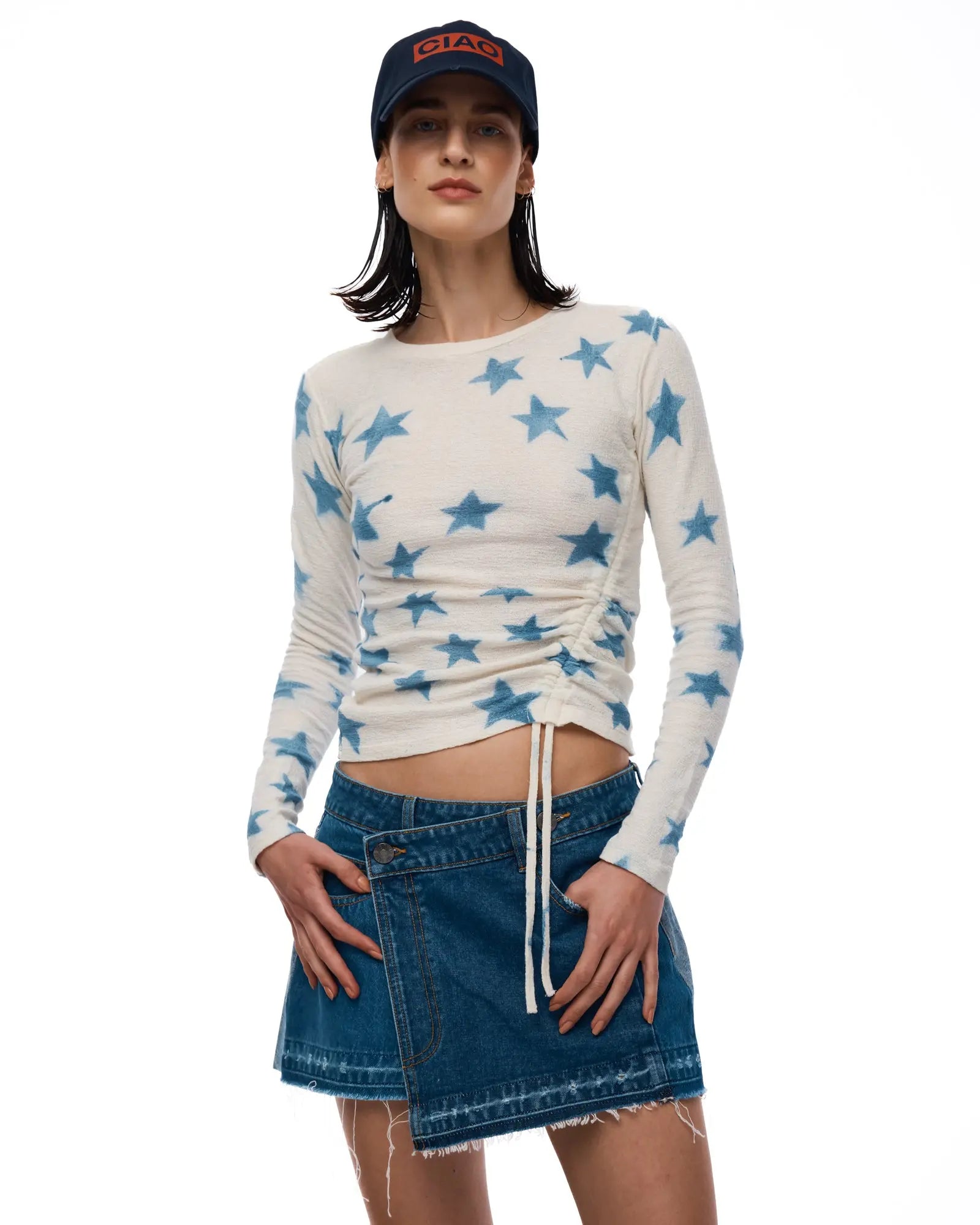 Smudge Star Hemp Ruched Top by THE TALES - front view