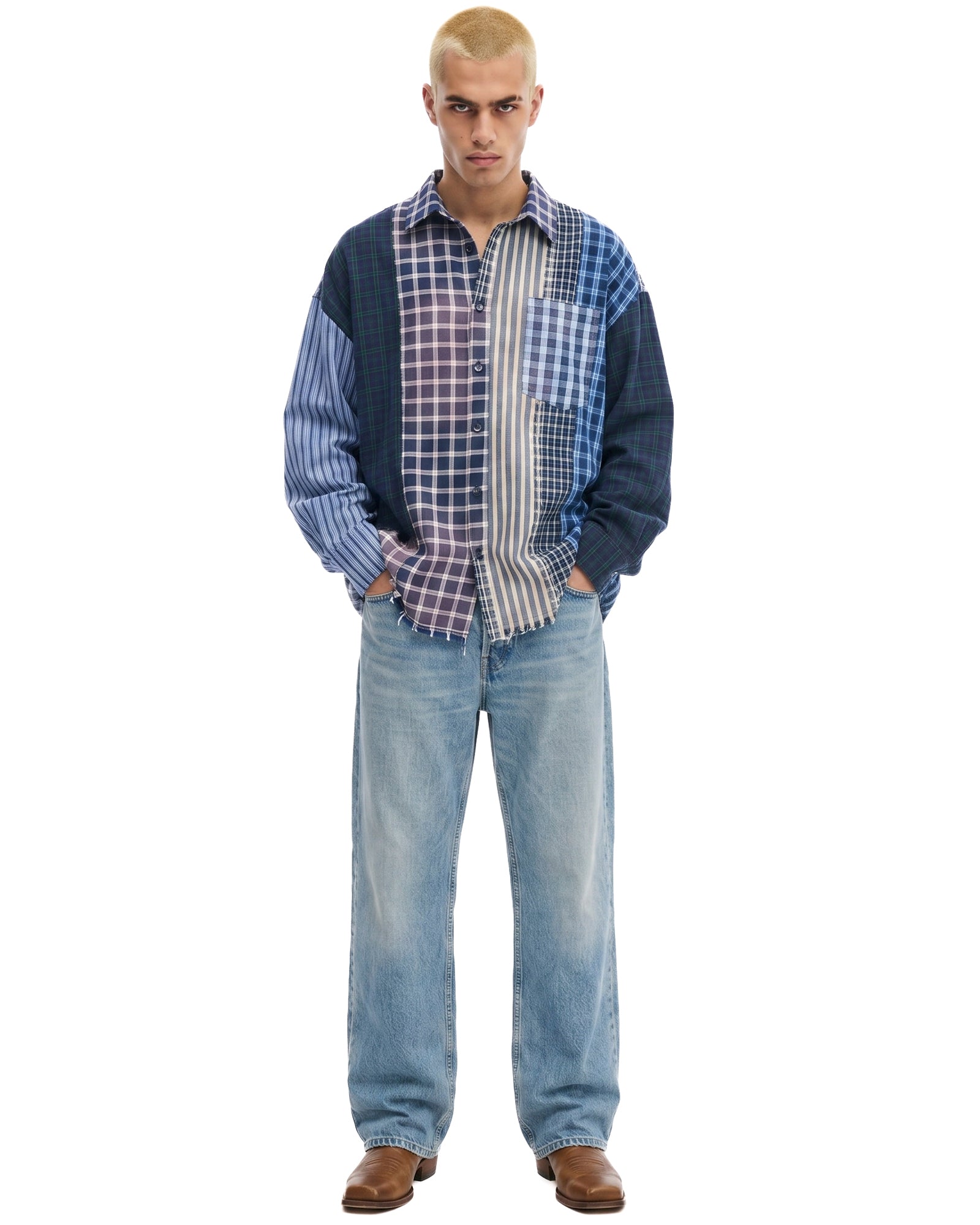 Patchwork Check Stripe Shirt