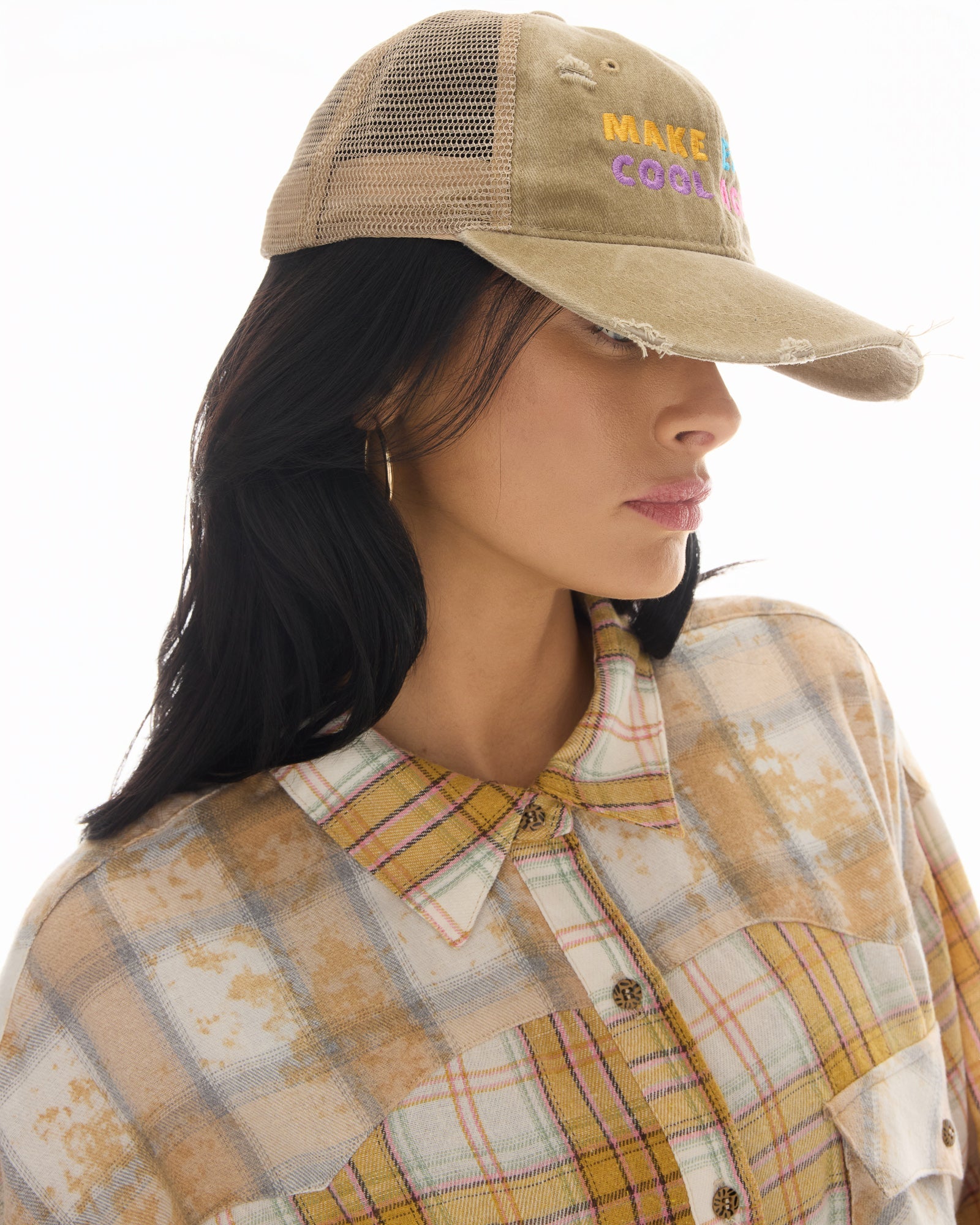 Make Earth Cool Again Destroyed Trucker Cap by THE TALES - product photo