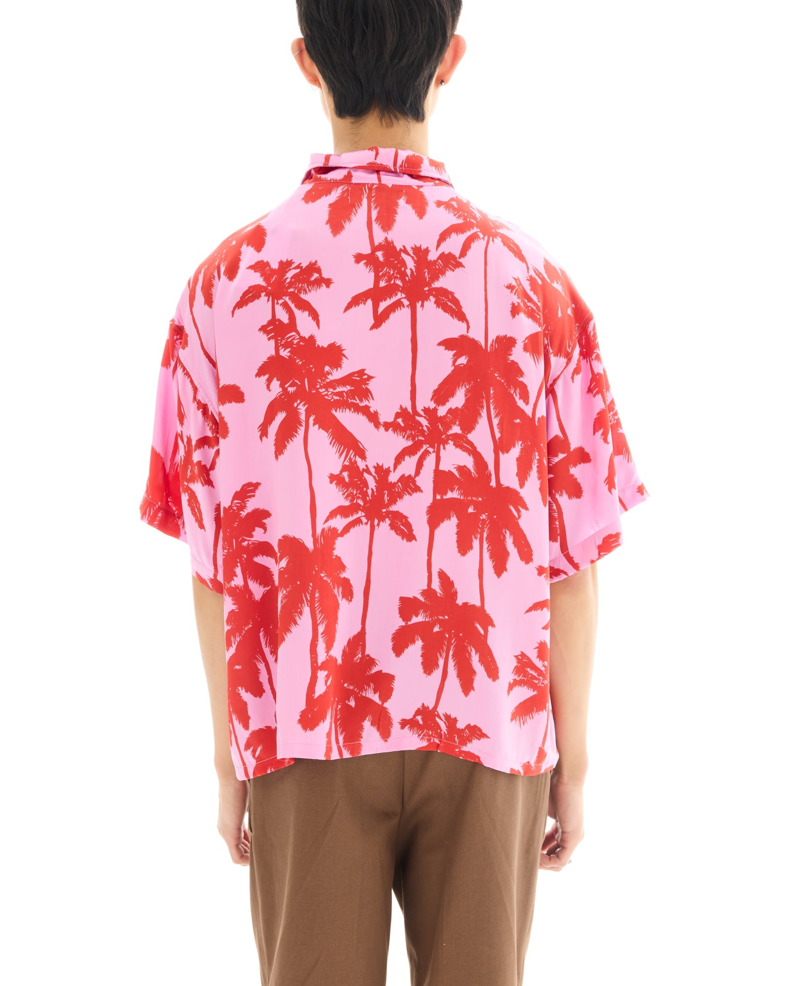 Pink Palm Oversized Silk Shirt THE TALES