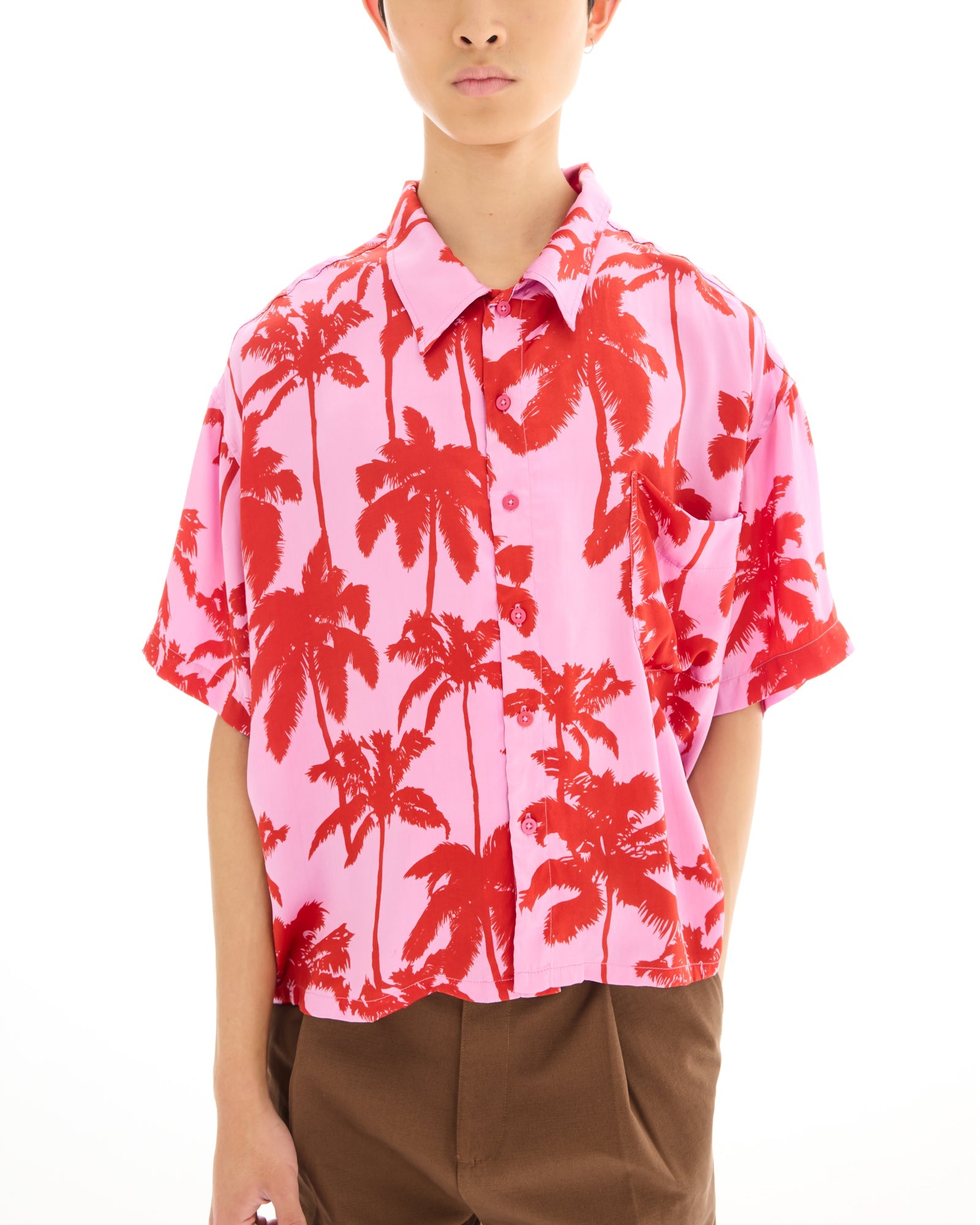 Pink Palm Oversized Silk Shirt THE TALES