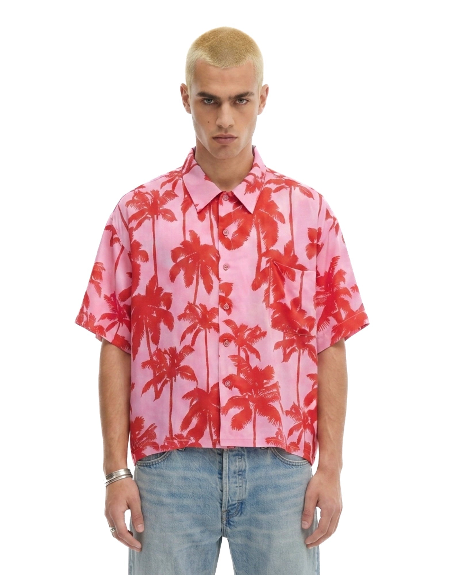 Pink Palm Oversized Silk Shirt THE TALES