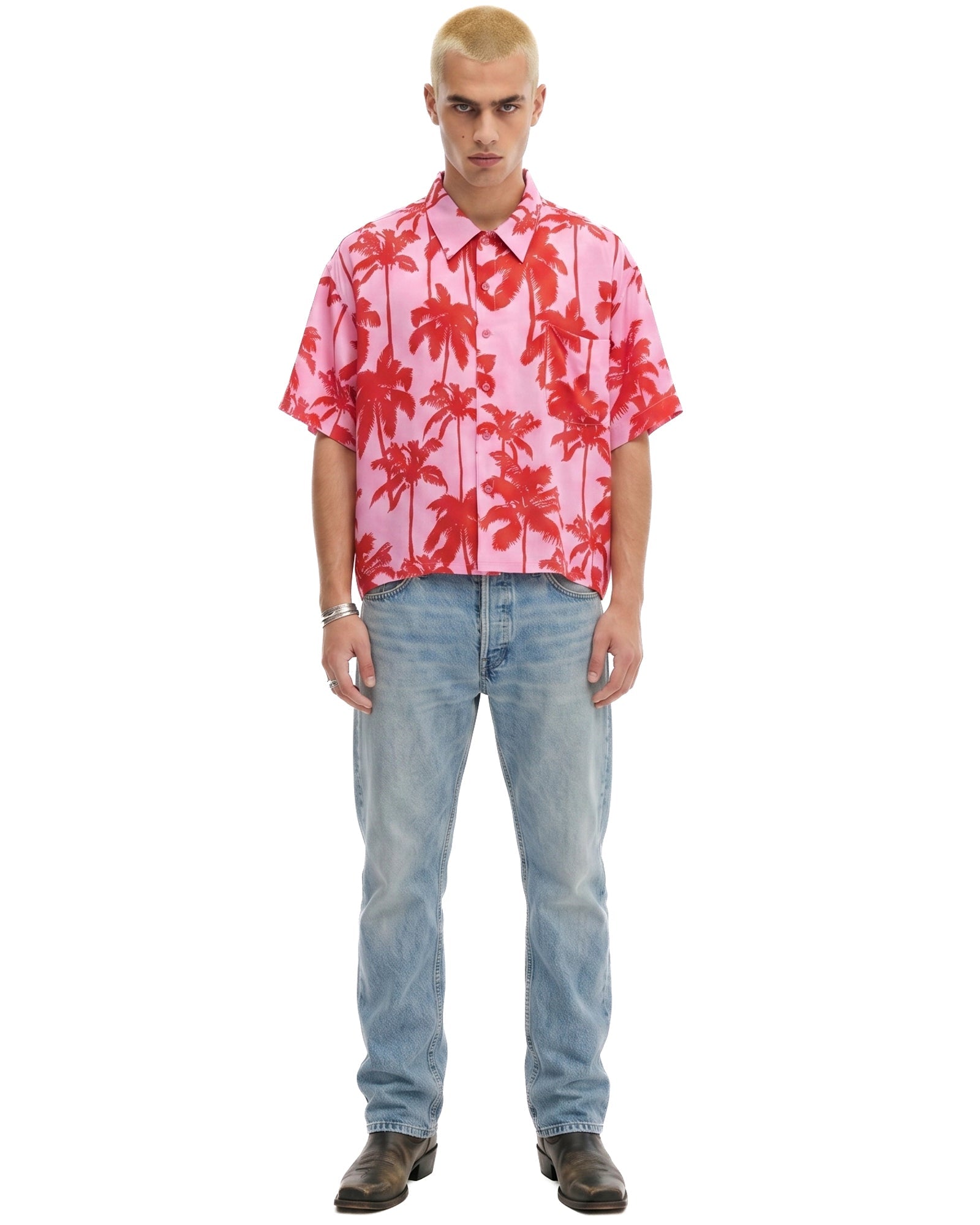 Pink Palm Oversized Silk Shirt THE TALES