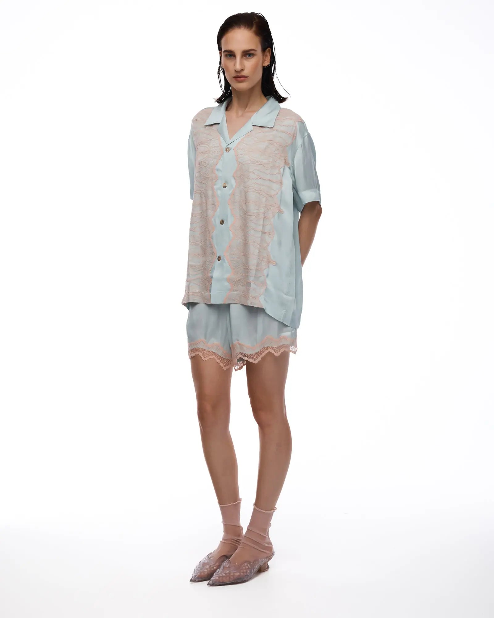 Pixie Satin Lace Camp Shirt by THE TALES - product photo