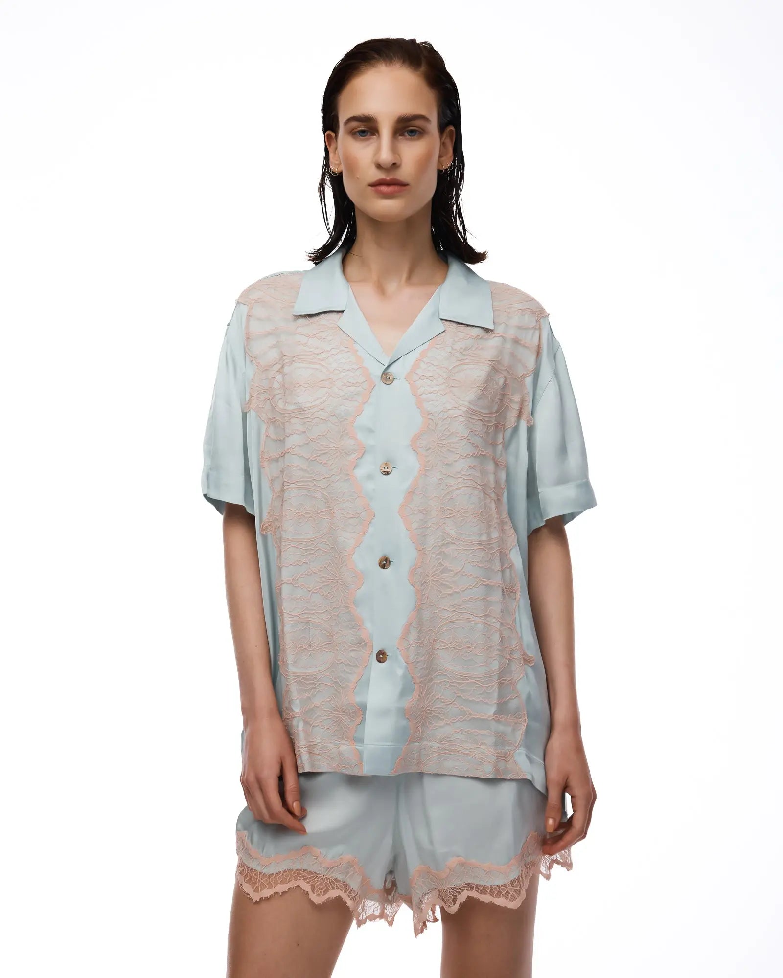 Pixie Satin Lace Camp Shirt by THE TALES - product photo