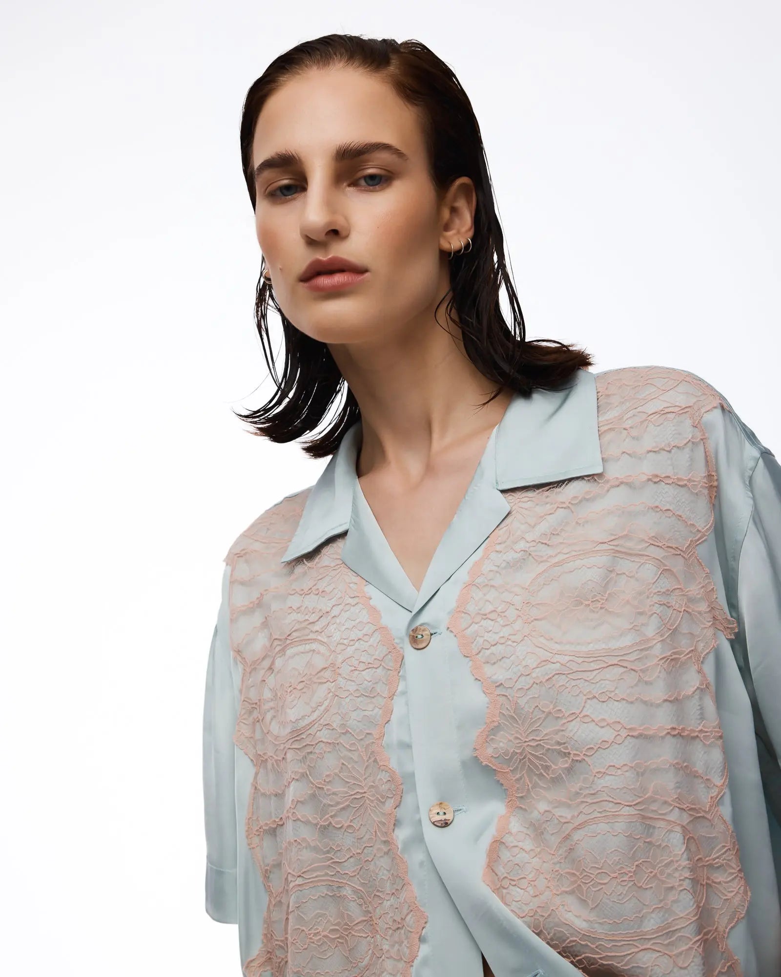 Pixie Satin Lace Camp Shirt by THE TALES - product photo