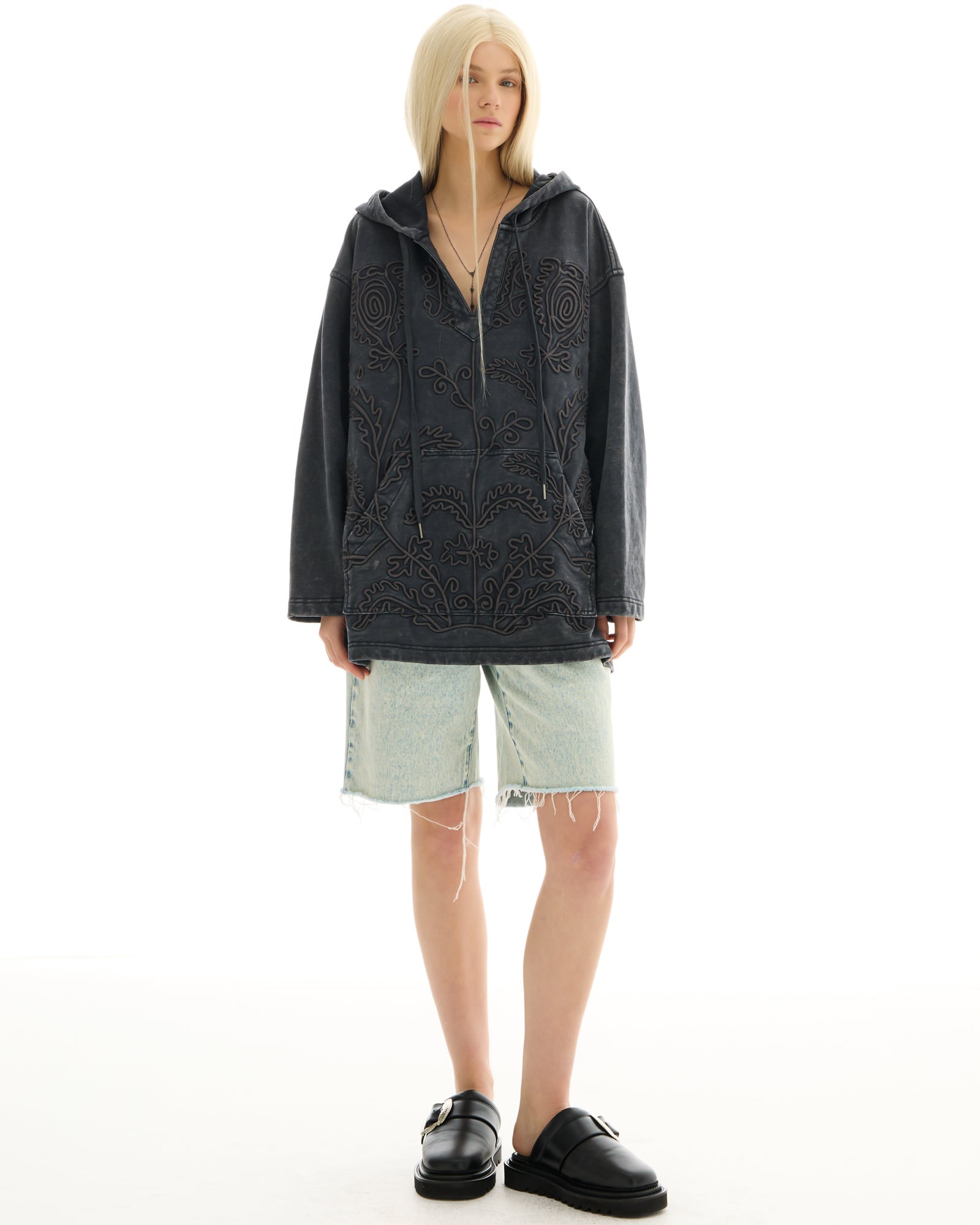 Embroidered Flower Hoodie by THE TALES - side view