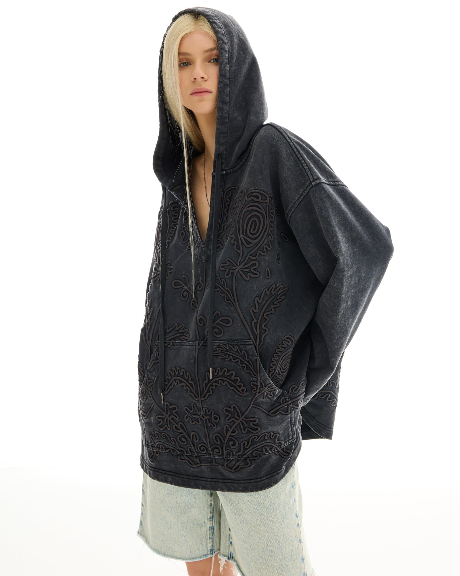 Embroidered Flower Hoodie by THE TALES - front view