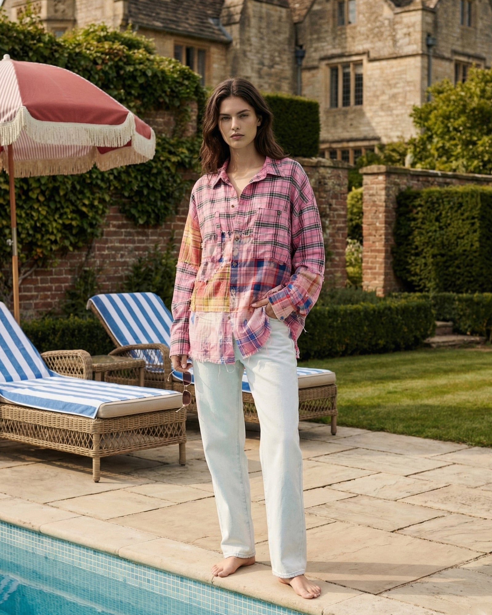 Reworked And Destroyed Mixed Check Shirt THE TALES