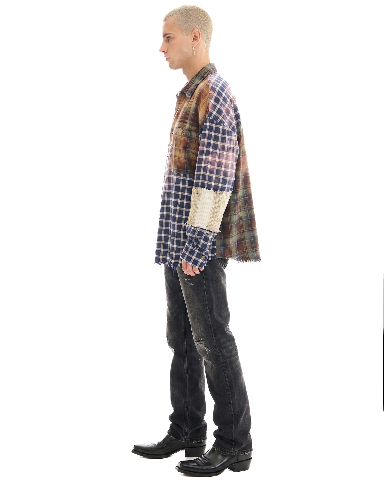 Reworked and Destroyed Mixed Check Shirt by THE TALES - back view