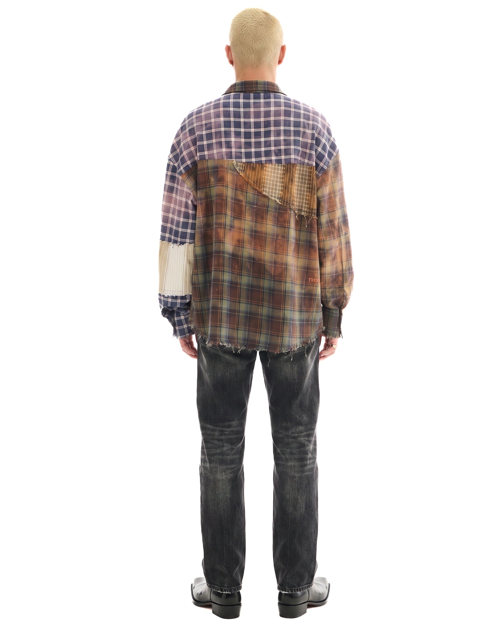 Reworked and Destroyed Mixed Check Shirt by THE TALES - side view