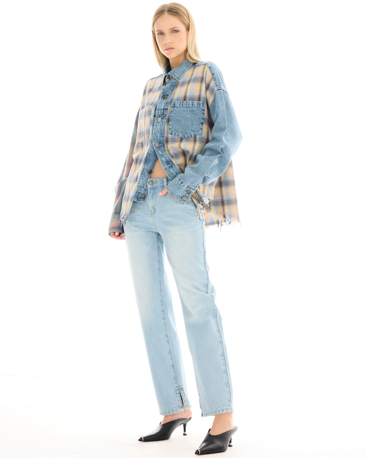 Denim And Check Cotton Shirt THE TALES