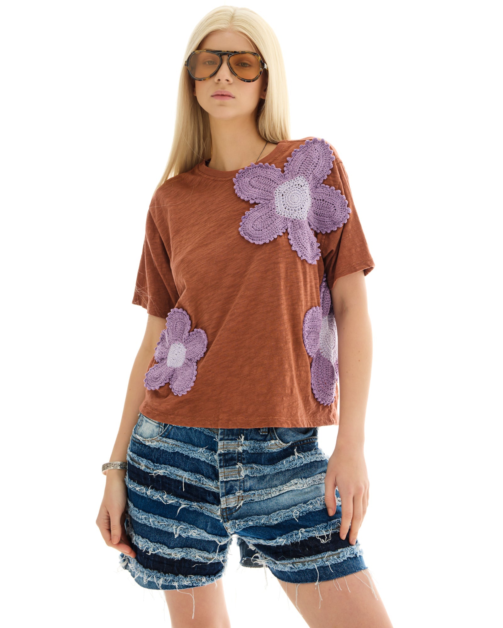 Crochet Flower Field Tee by THE TALES - detail view