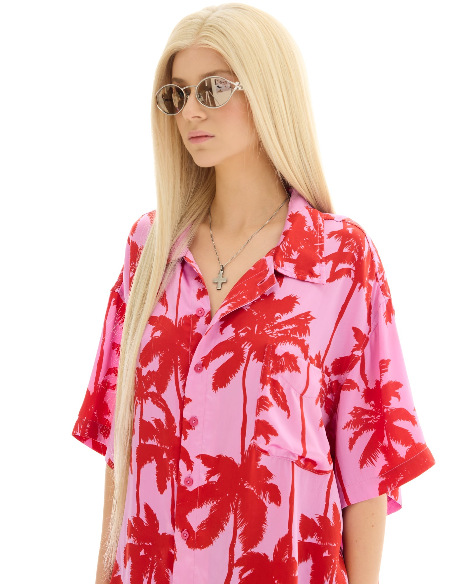 Pink Palm Oversized Silk Shirt THE TALES