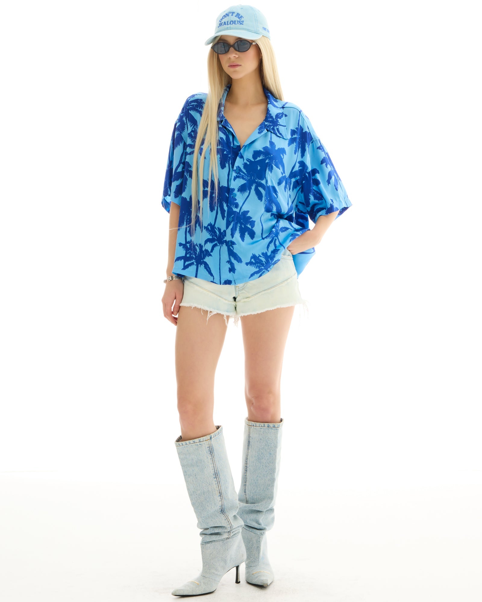 Blue Palm Oversized Silk Shirt THE TALES