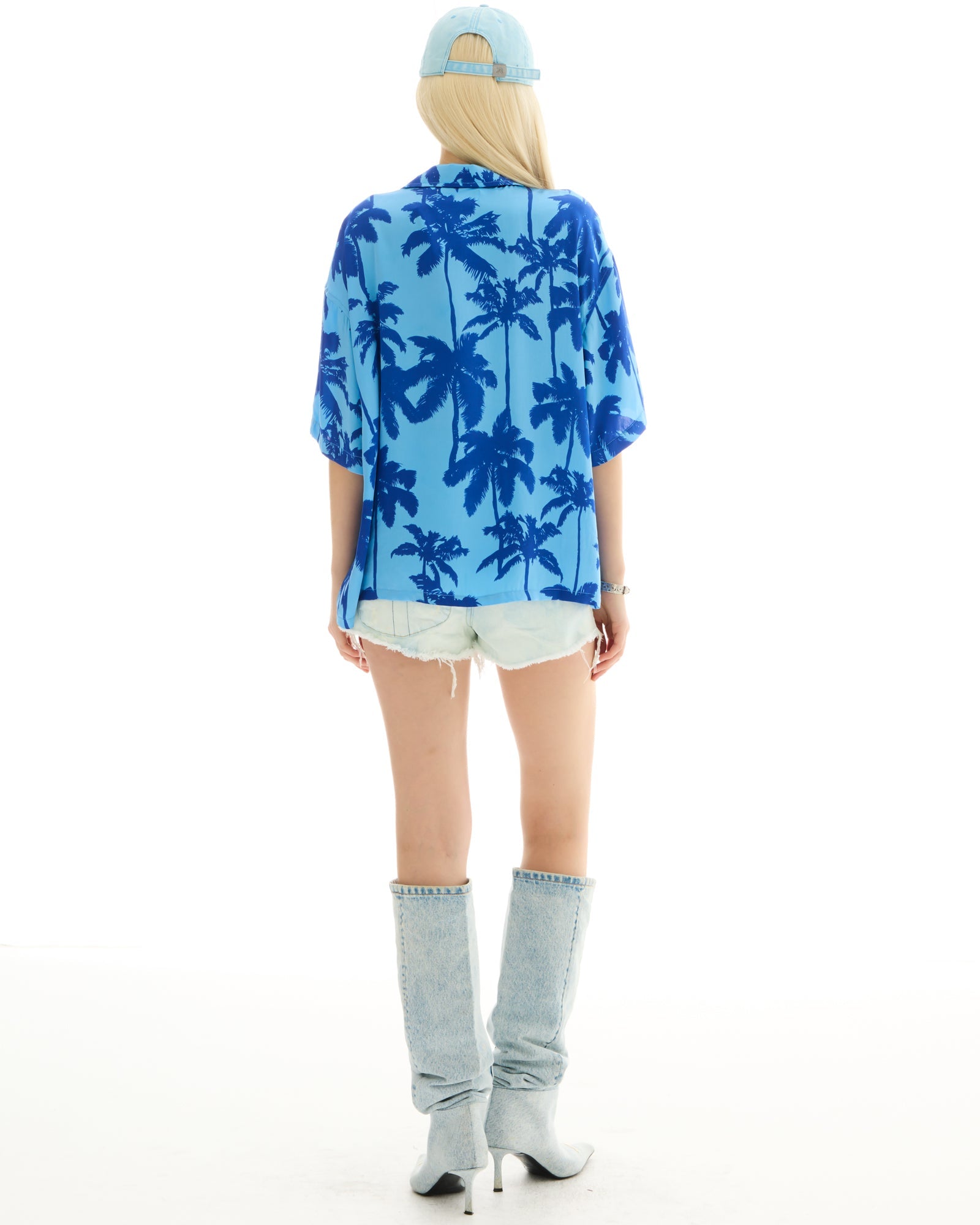 Blue Palm Oversized Silk Shirt THE TALES