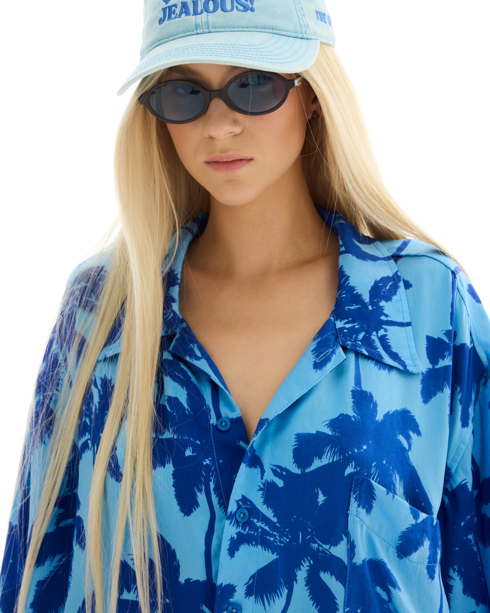 Blue Palm Oversized Silk Shirt THE TALES