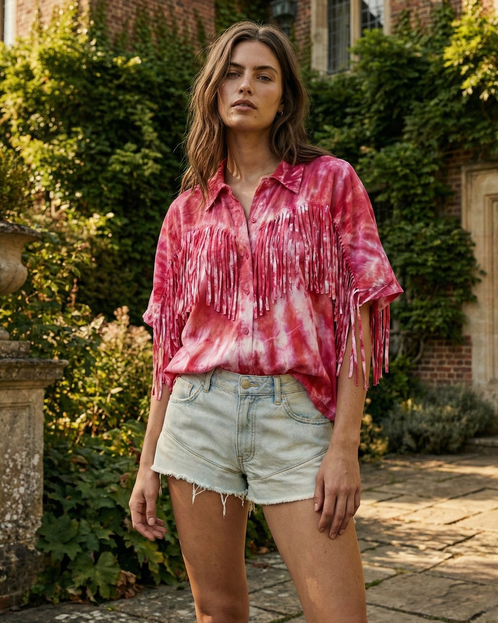 Ibiza Sky Hand Dyed Fringed Shirt by THE TALES - product photo