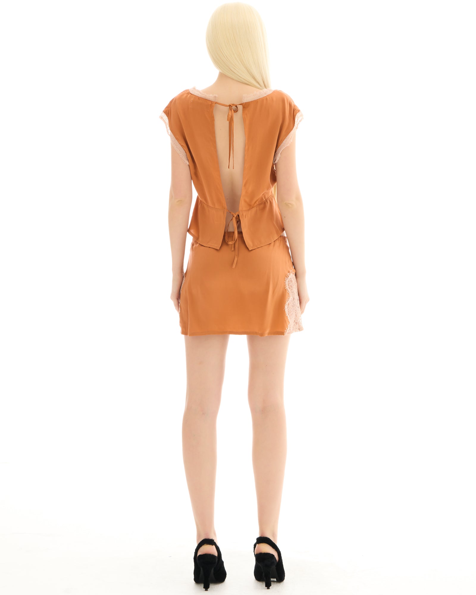 Satin And Lace Open Back Top by THE TALES - product photo