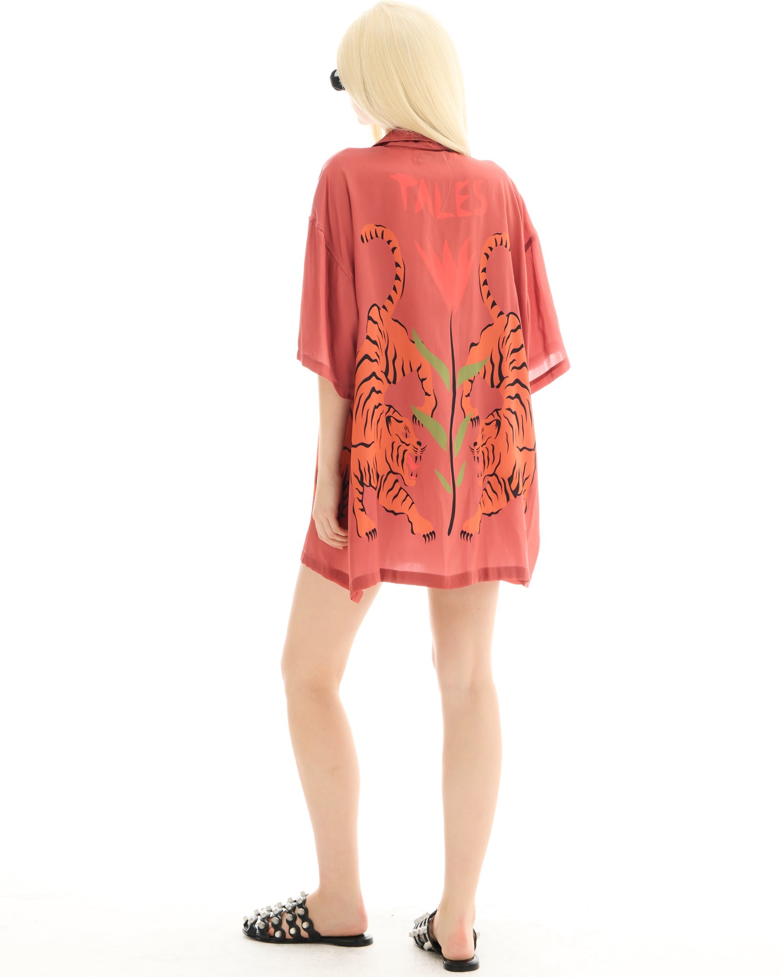Crouching Tiger Silk Shirt Dress by THE TALES - close-up detail